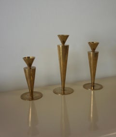 Set of Modernist Sculptural Brass Candleholder