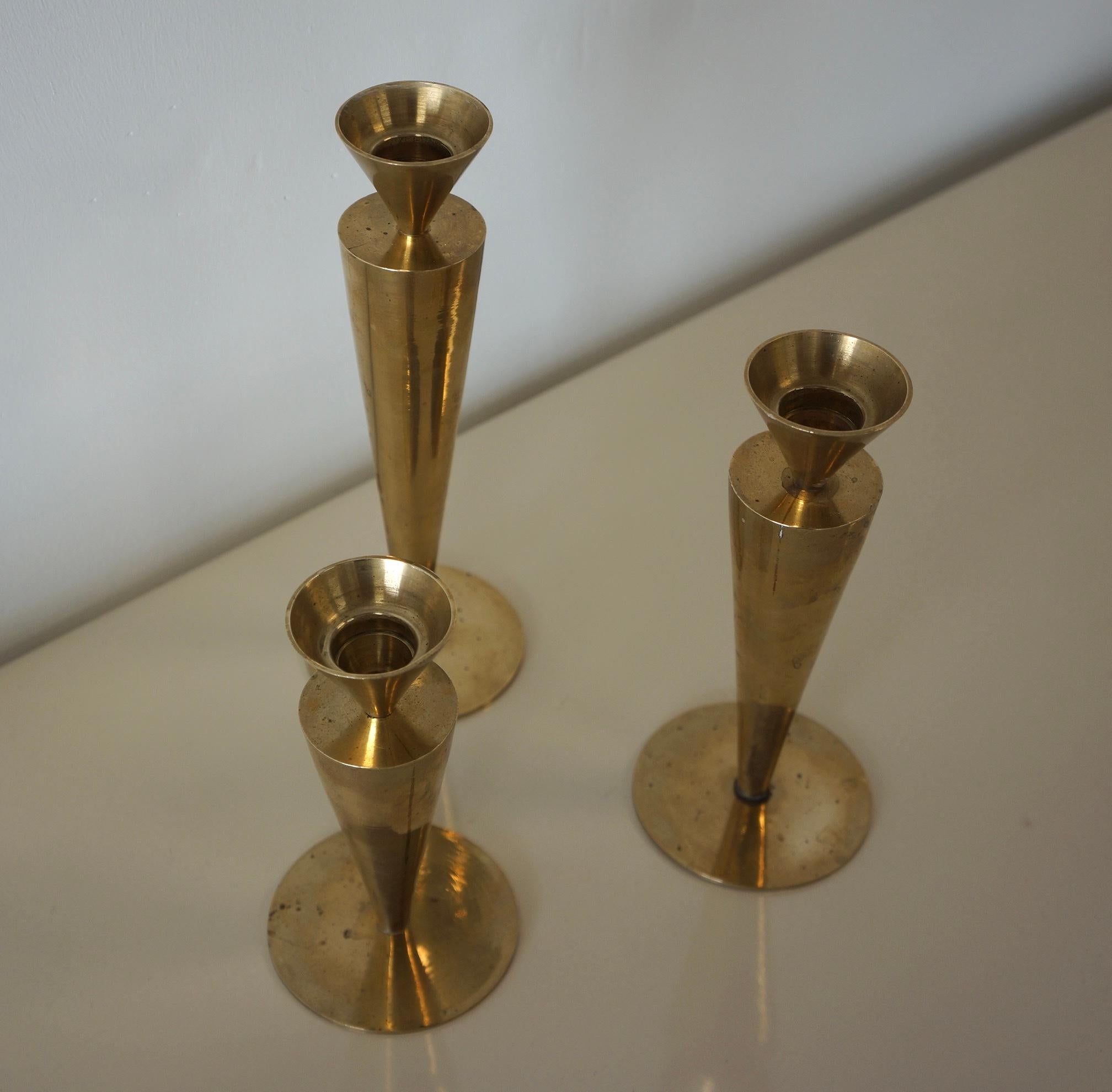 Mid-Century Modern Set of Modernist Sculptural Brass Candleholder 
