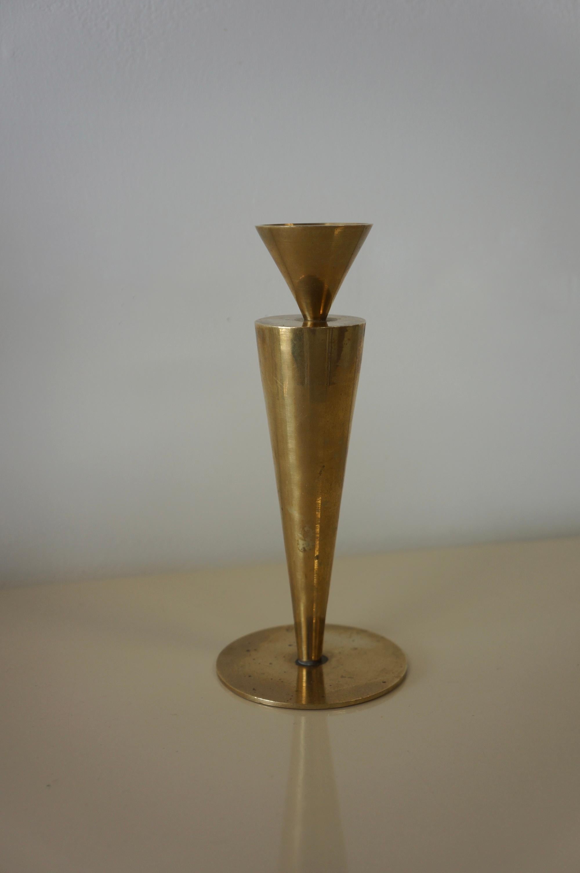 Other Set of Modernist Sculptural Brass Candleholder 