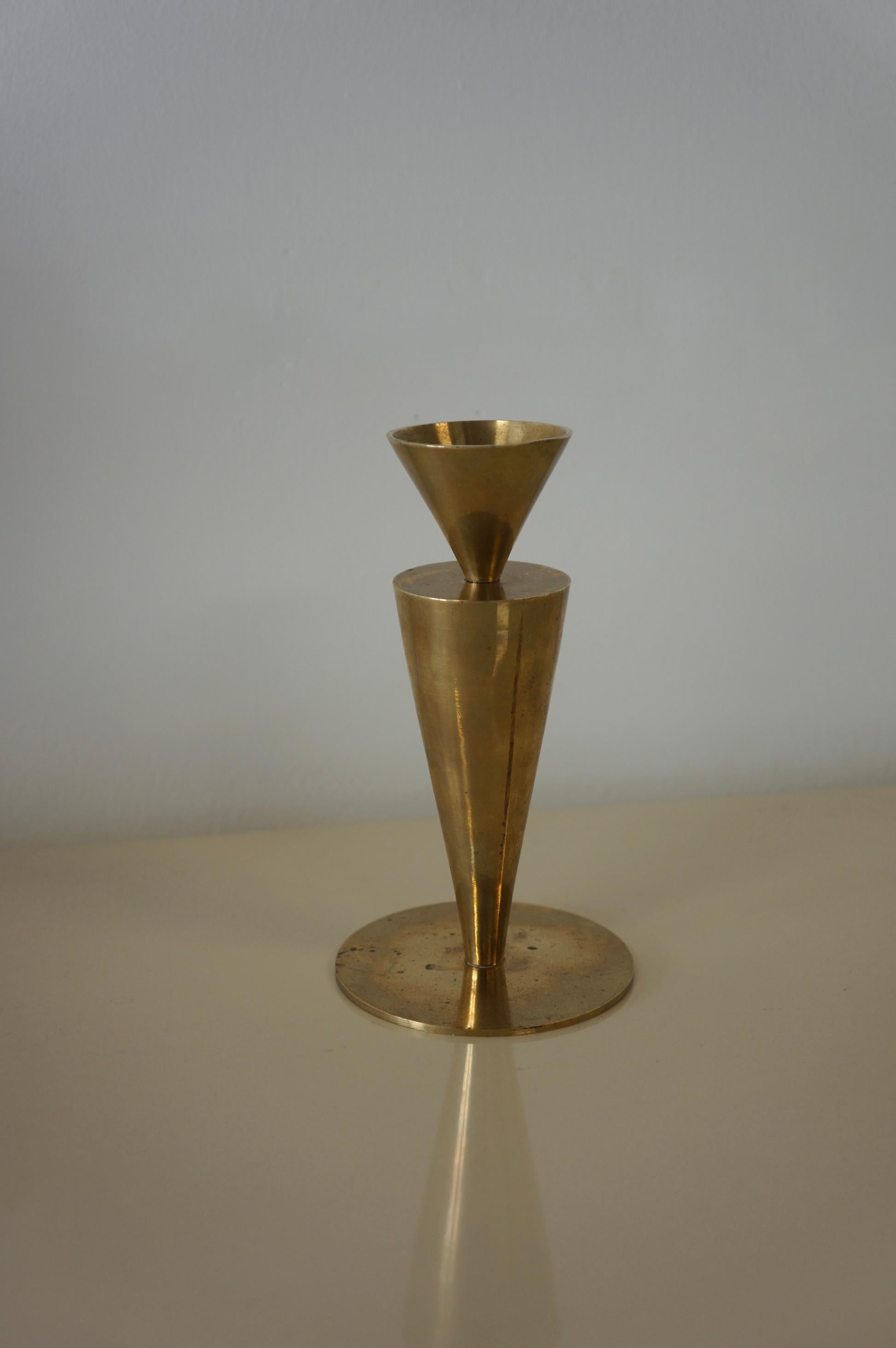 Set of Modernist Sculptural Brass Candleholder  In Good Condition In Toronto, ON