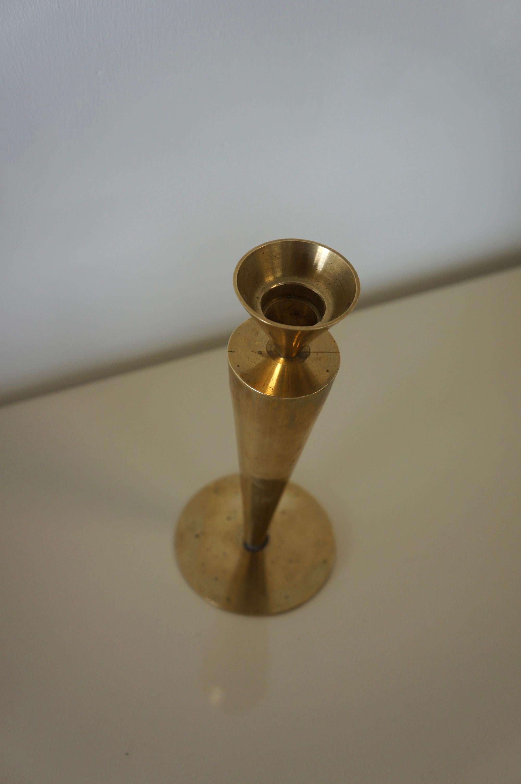 Set of Modernist Sculptural Brass Candleholder  1