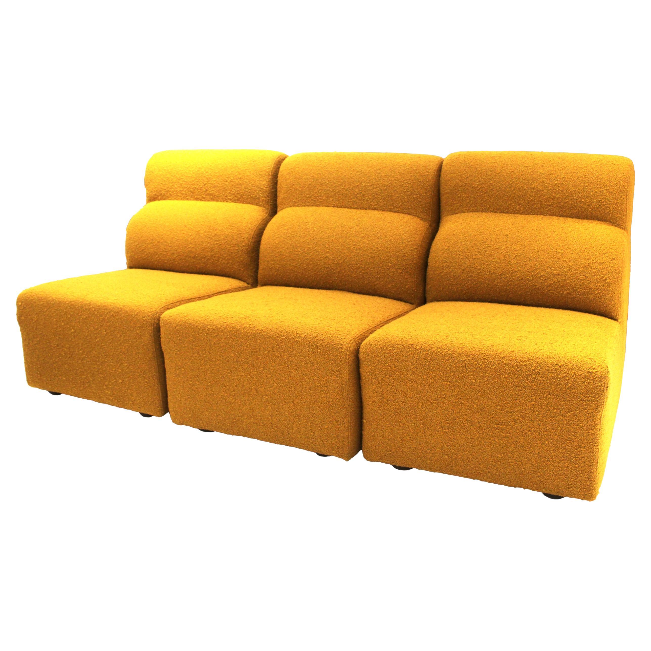 Set of Modular Armchairs in Mustard Wool Upholstery, Italy, 1970 For Sale
