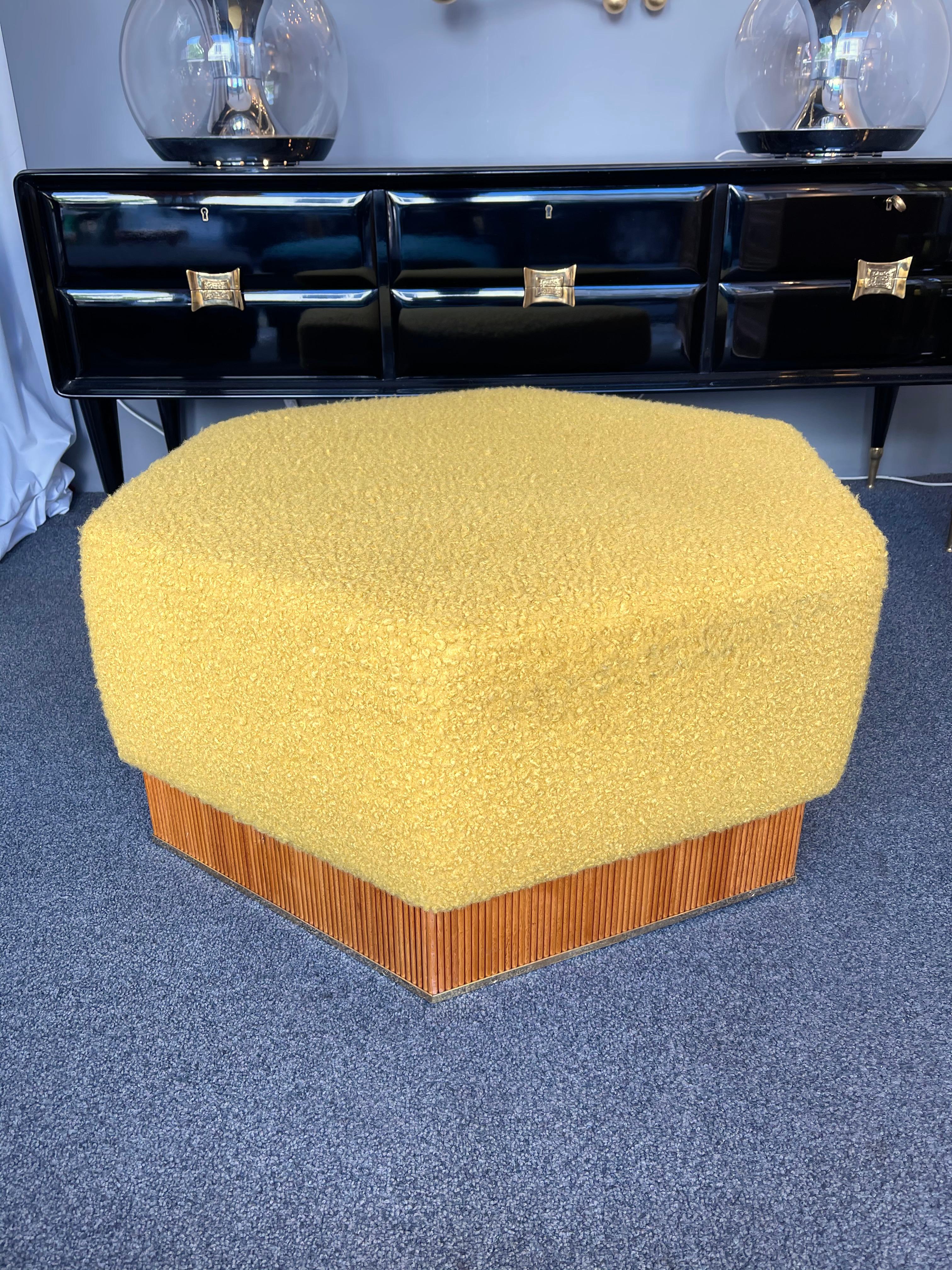 Set of Modular Pouf Wood and Brass in Bouclé, Italy, 1980s 5