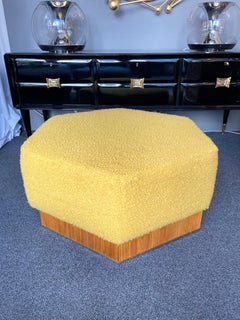 Set of Modular Pouf Wood and Brass in Bouclé, Italy, 1980s