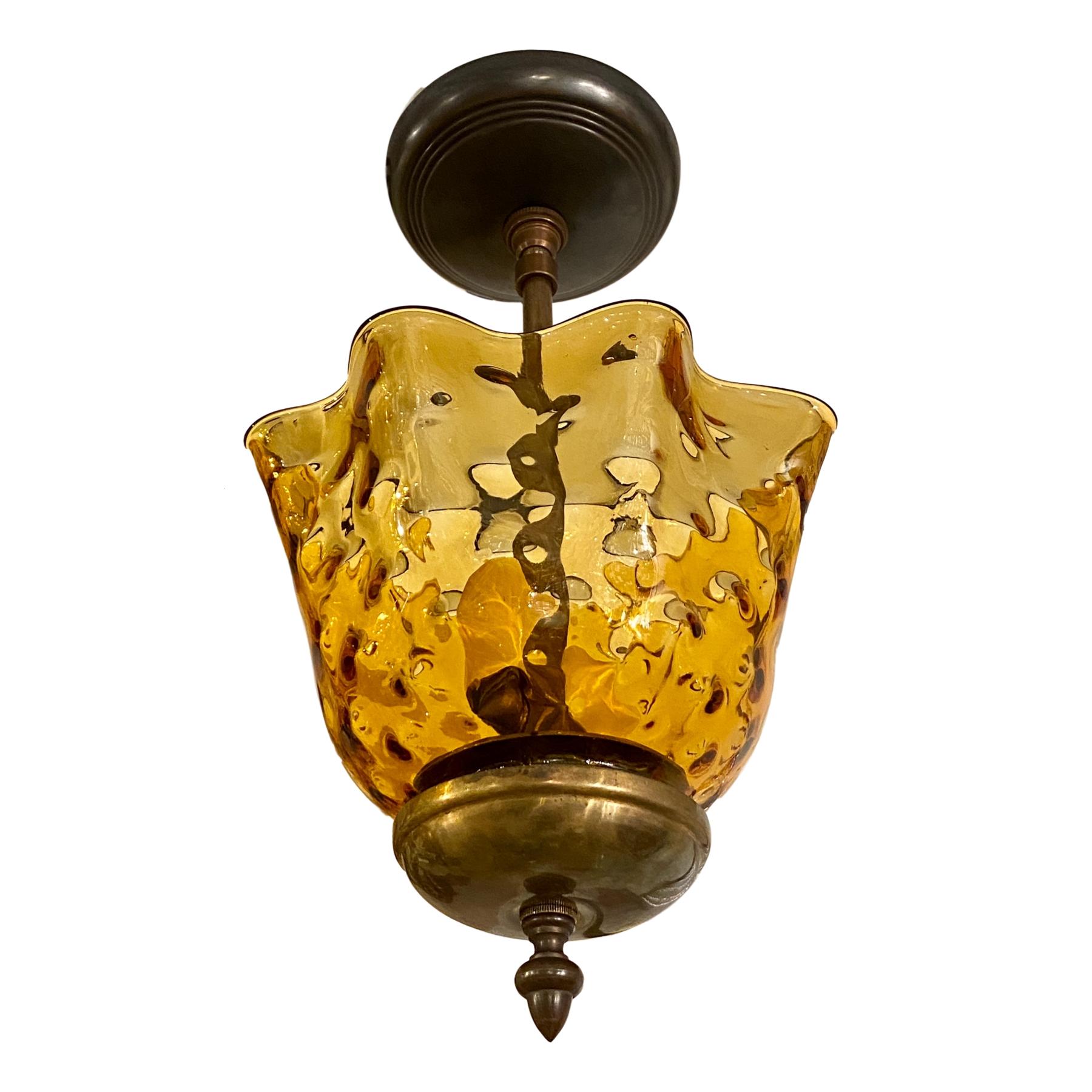 Blown Glass Set of Molded Amber Glass Light Fixtures, Sold Individually For Sale