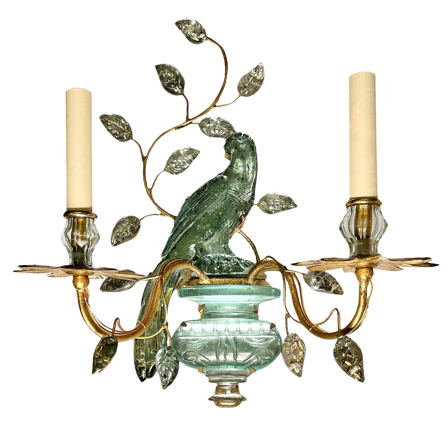 A Pair of Molded Glass Bird Sconces In Good Condition For Sale In New York, NY