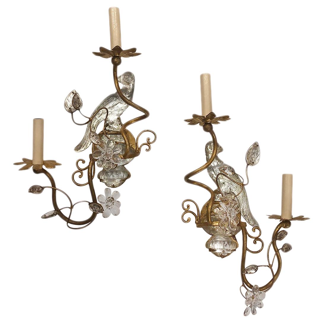 Set of Molded Glass Bird Sconces. Sold Per Pair