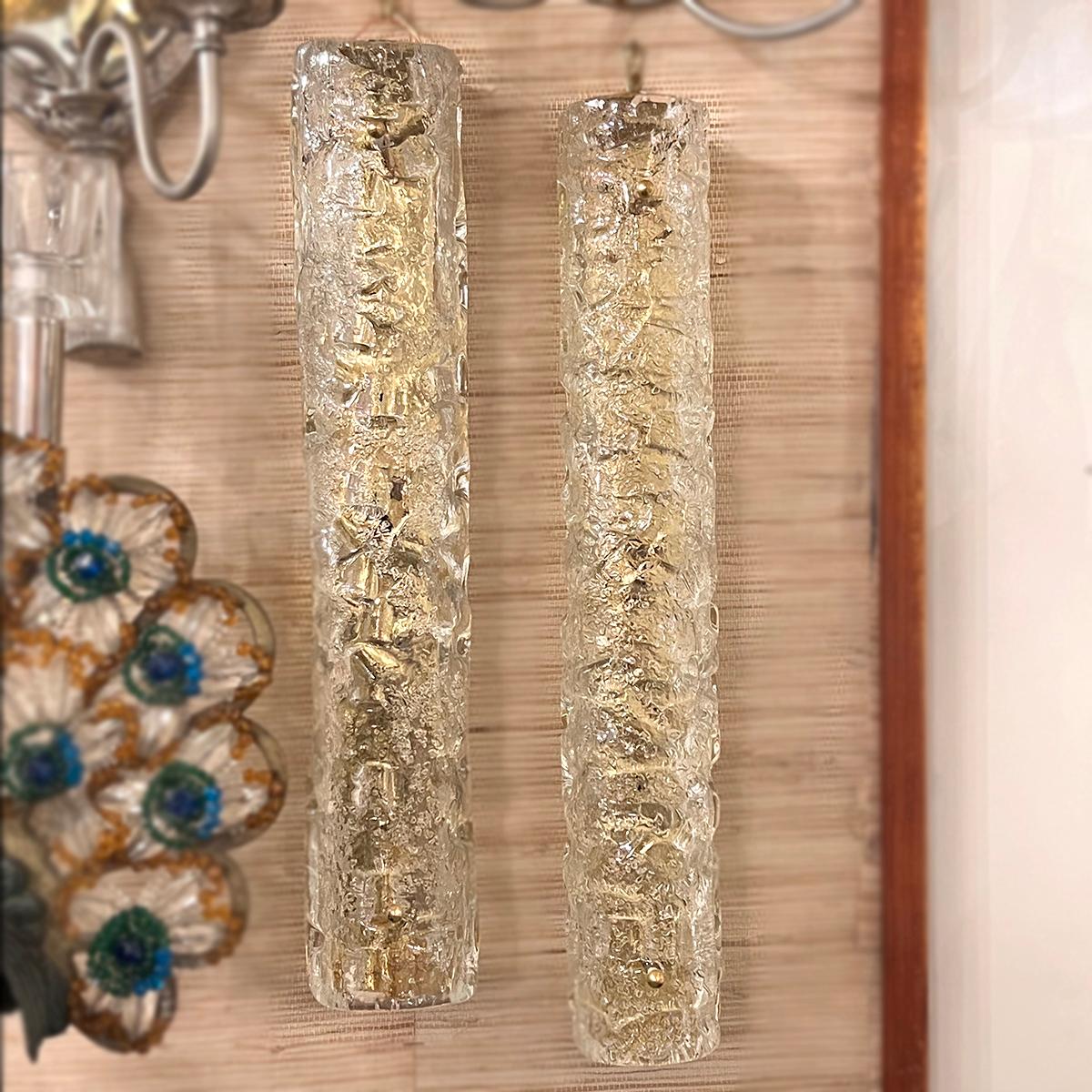 Brass Set of Molded Glass Sconces, Sold per pair For Sale