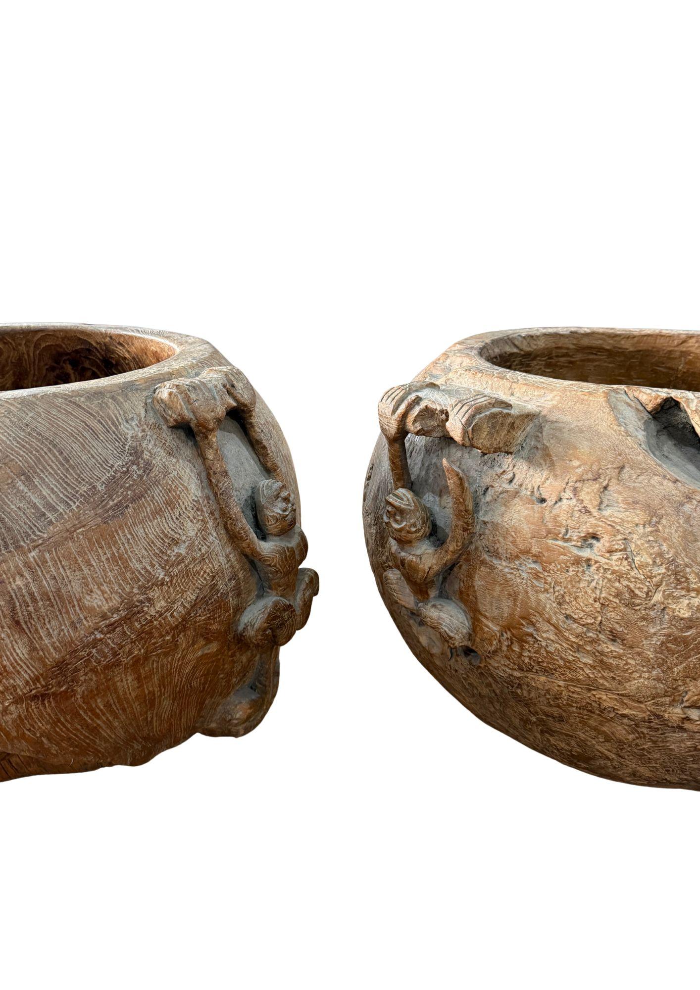 Monumentaler Satz von handgeschnitzten Schalen aus Teak-Maserholz aus der Mitte des 20. (Indonesisch) im Angebot