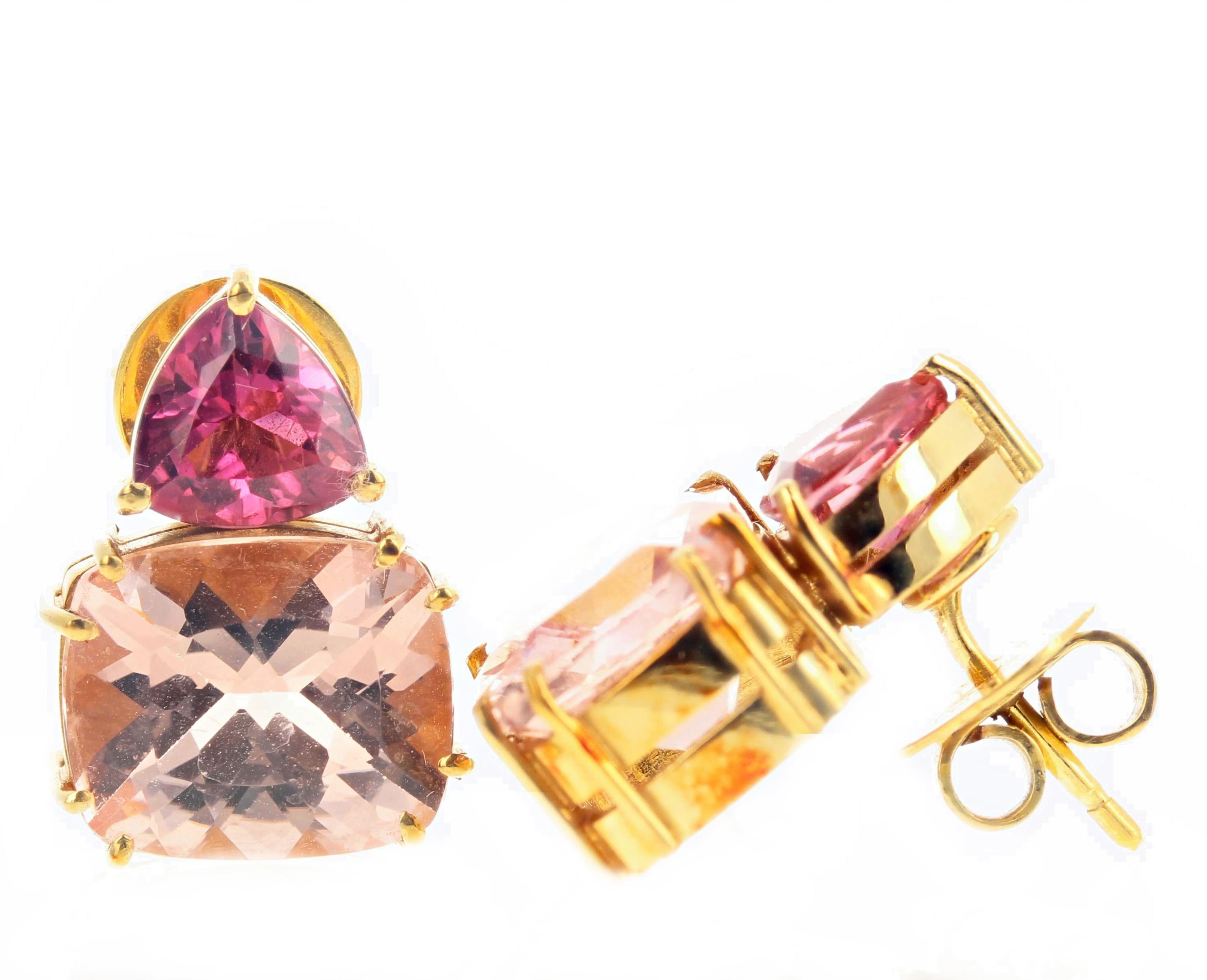 AJD SUPERB Natural Morganite & Rubelite Tourmaline 18Kt Gold Ring &Stud Earrings For Sale 5
