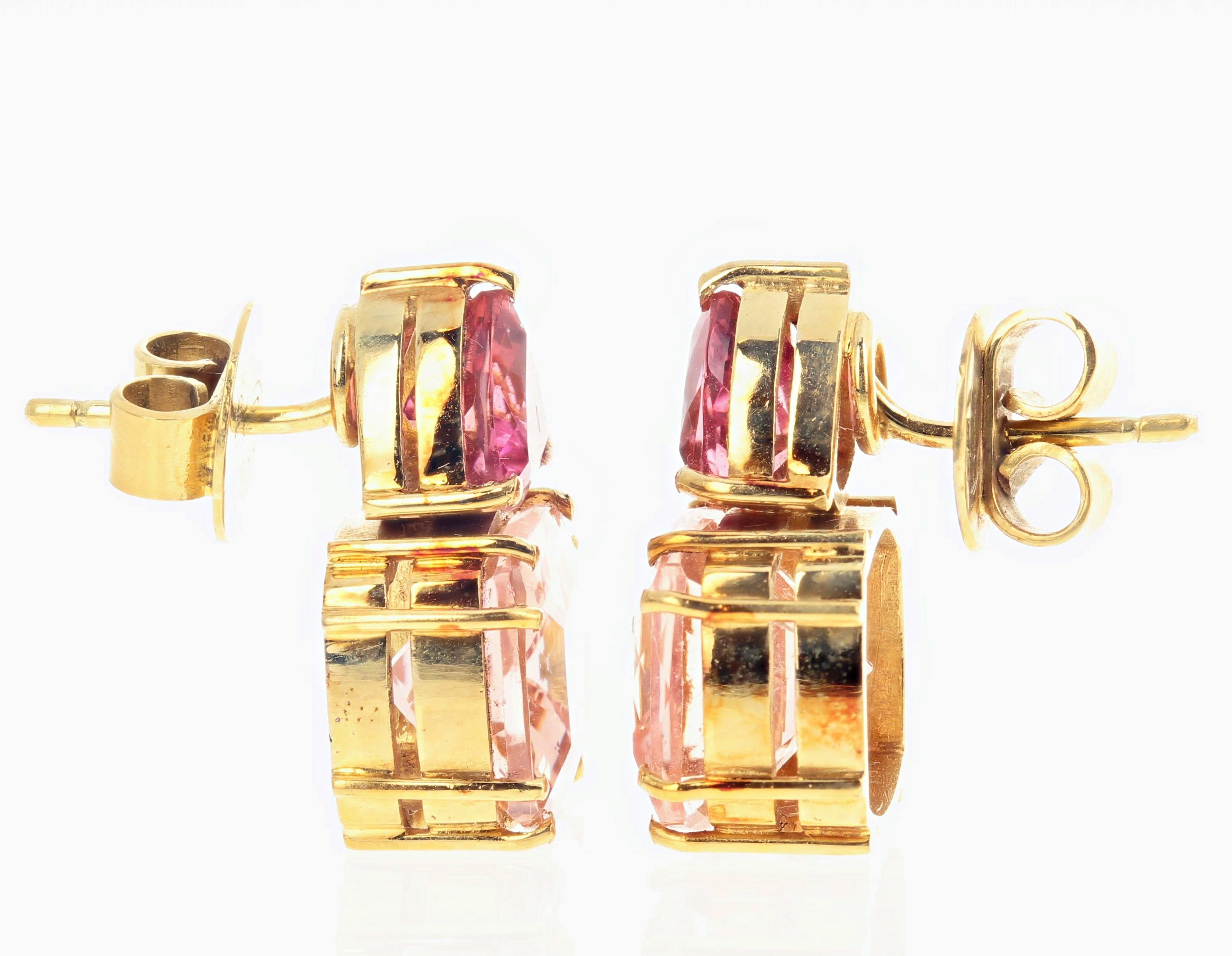 AJD SUPERB Natural Morganite & Rubelite Tourmaline 18Kt Gold Ring &Stud Earrings For Sale 4