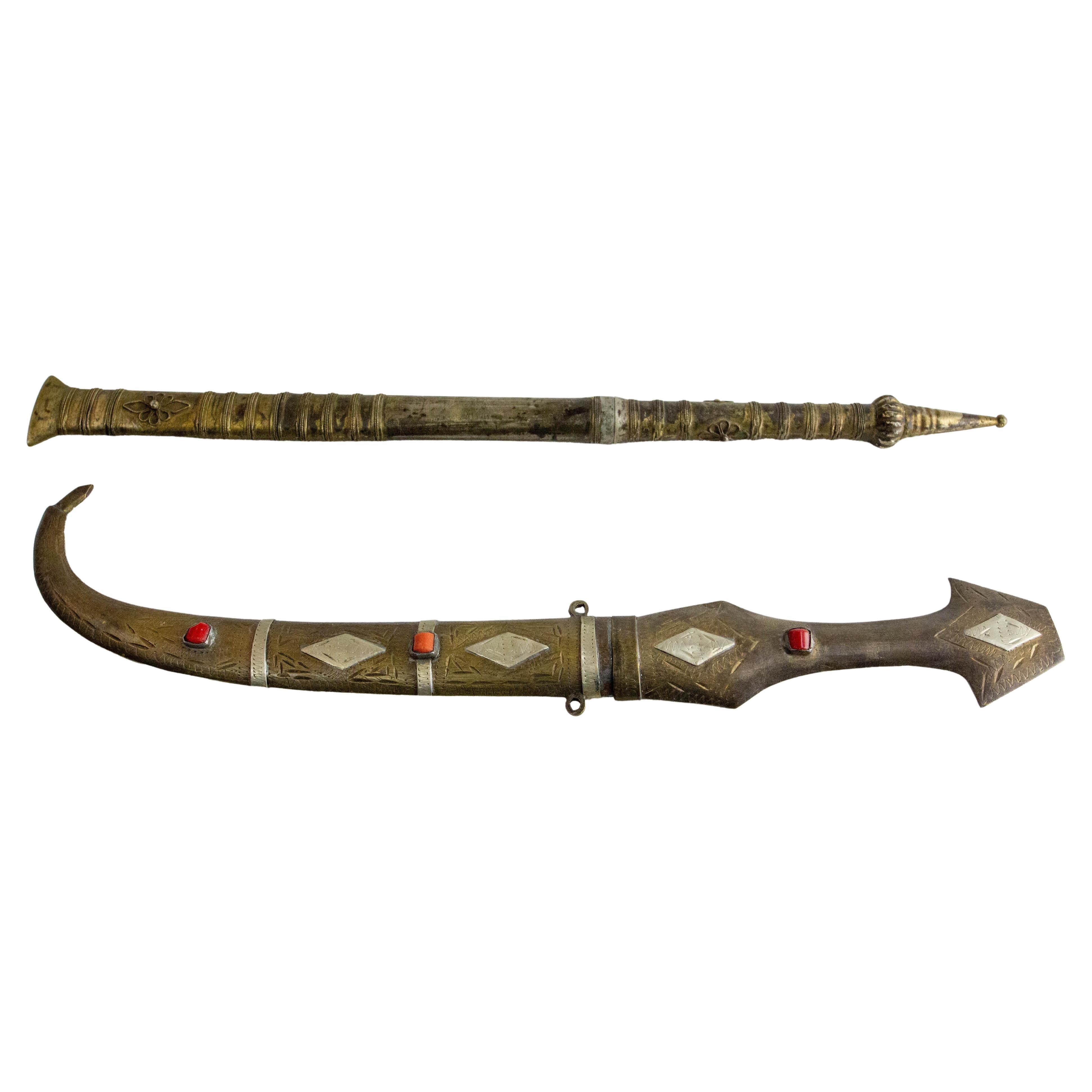 Set of Moroccan Letter Openers Brass & Stone, late 19th Century