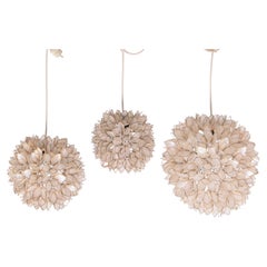 Set of Mother-of-pearl and gilded metal pendant lights