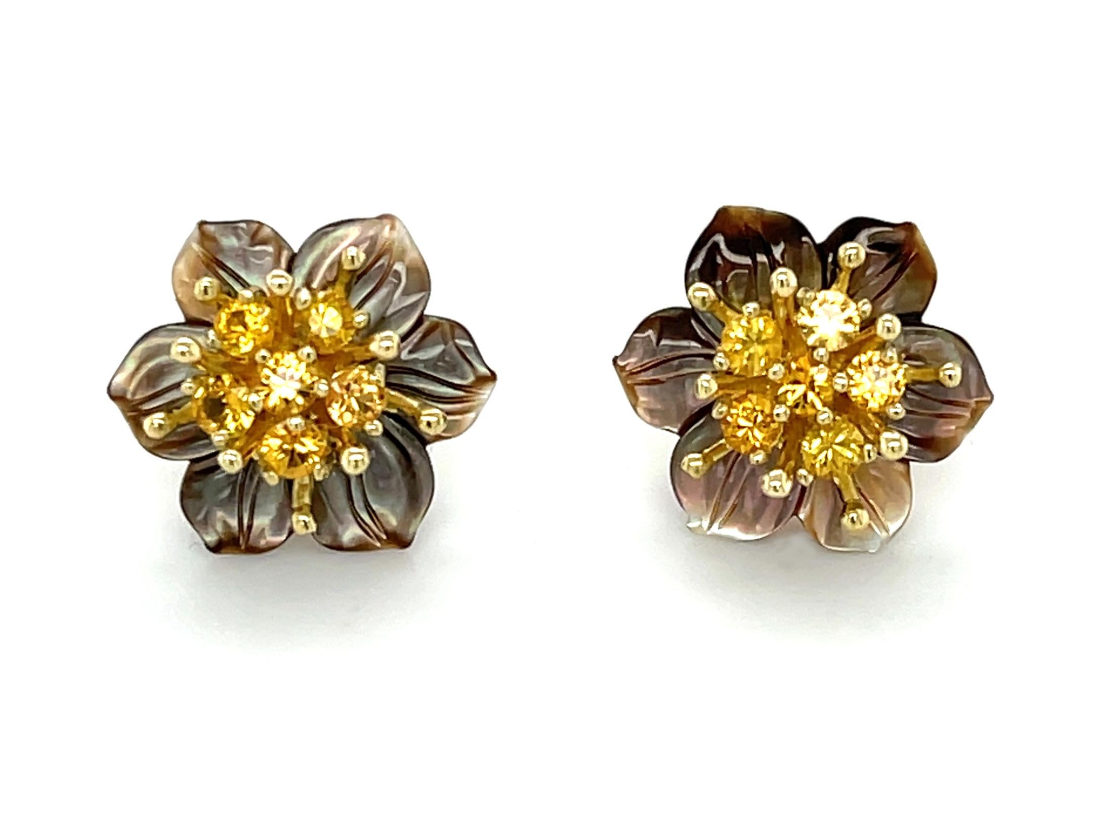 Artisan Set of Mother-of-Pearl Earring Jackets with Gold and Yellow Sapphire 