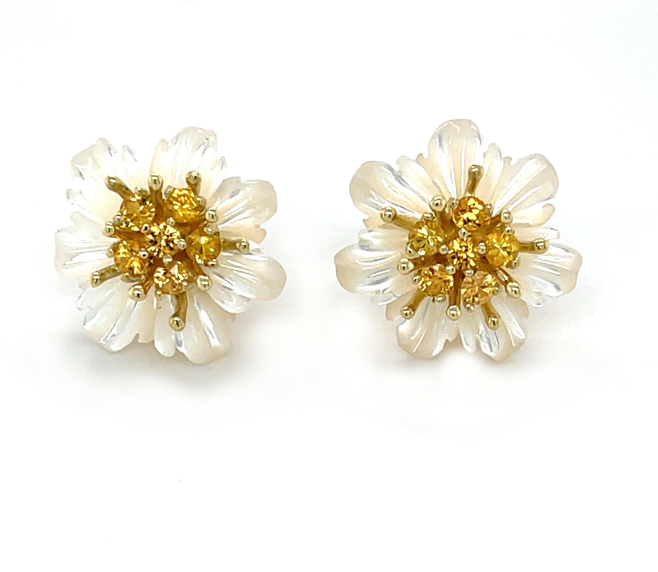 Mixed Cut Set of Mother-of-Pearl Earring Jackets with Gold and Yellow Sapphire 