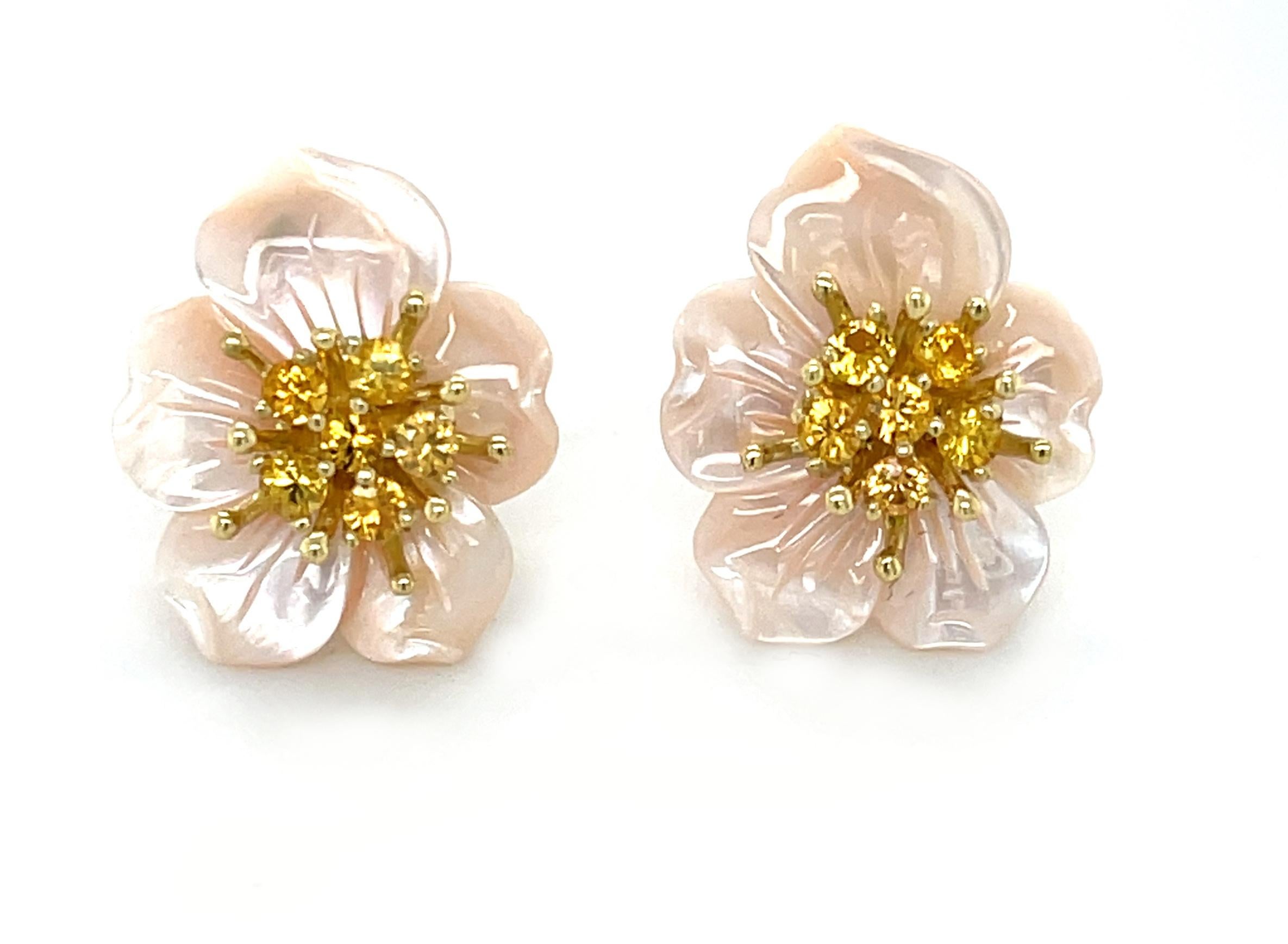 Set of Mother-of-Pearl Earring Jackets with Gold and Yellow Sapphire 