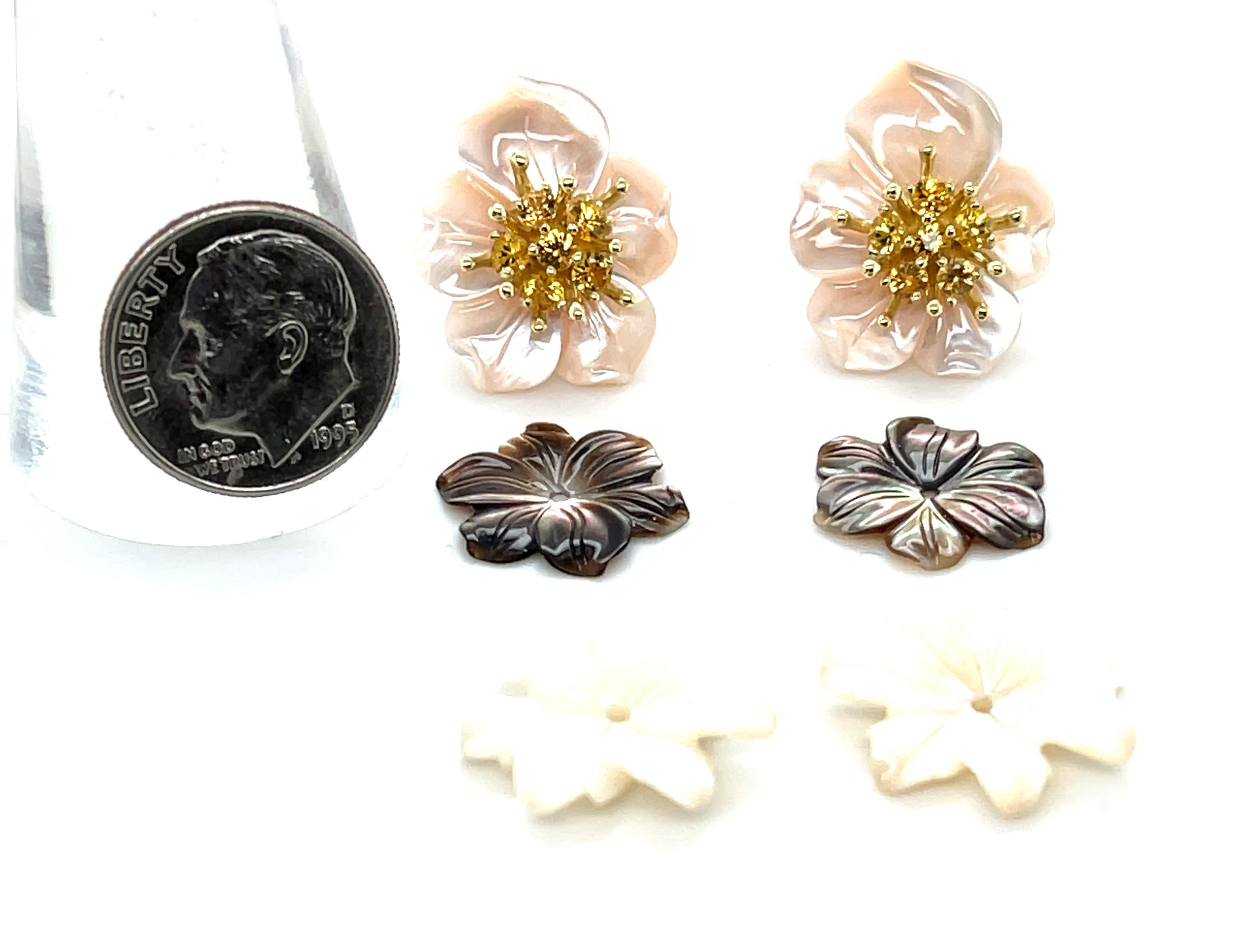 Set of Mother-of-Pearl Earring Jackets with Gold and Yellow Sapphire 