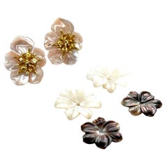 Set of Mother-of-Pearl Earring Jackets with Gold and Yellow Sapphire "Stamens"