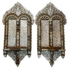 Set of Mother of Pearls and Wood Wall Shelves/Brackets