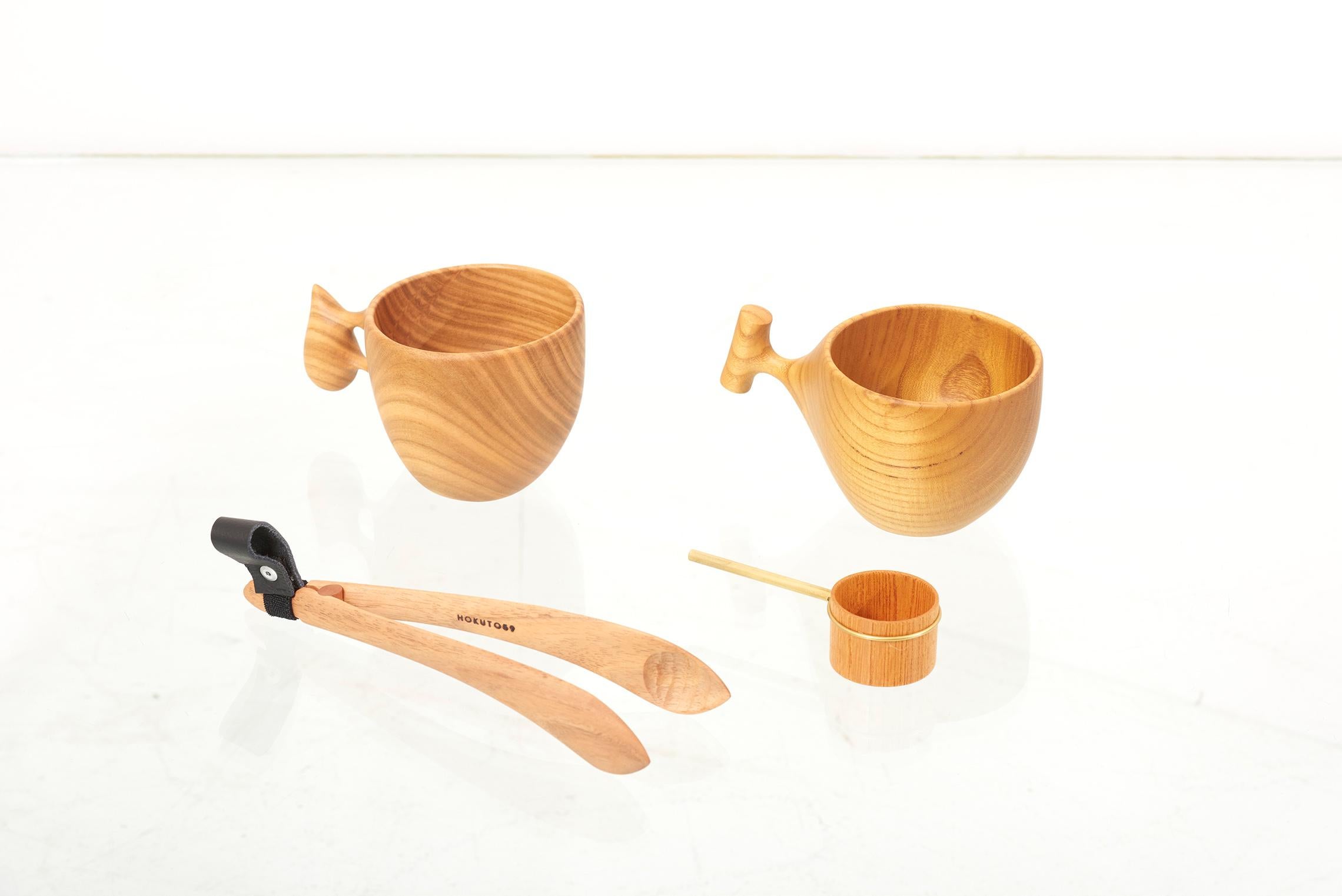 Japanese Set of Mugs, Coffee Scoop and Tong by Hokuto Sekine, Japan 2021 For Sale