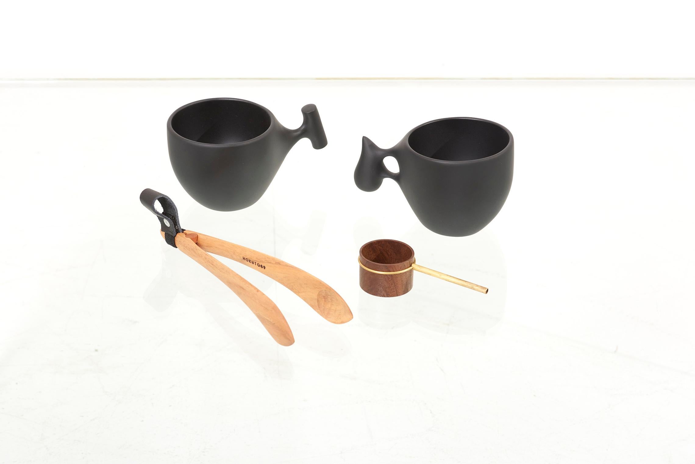 Japanese Set of Hand-Crafted Mugs, Coffee Scoop and Tong by Hokuto Sekine, Japan, 2021 For Sale