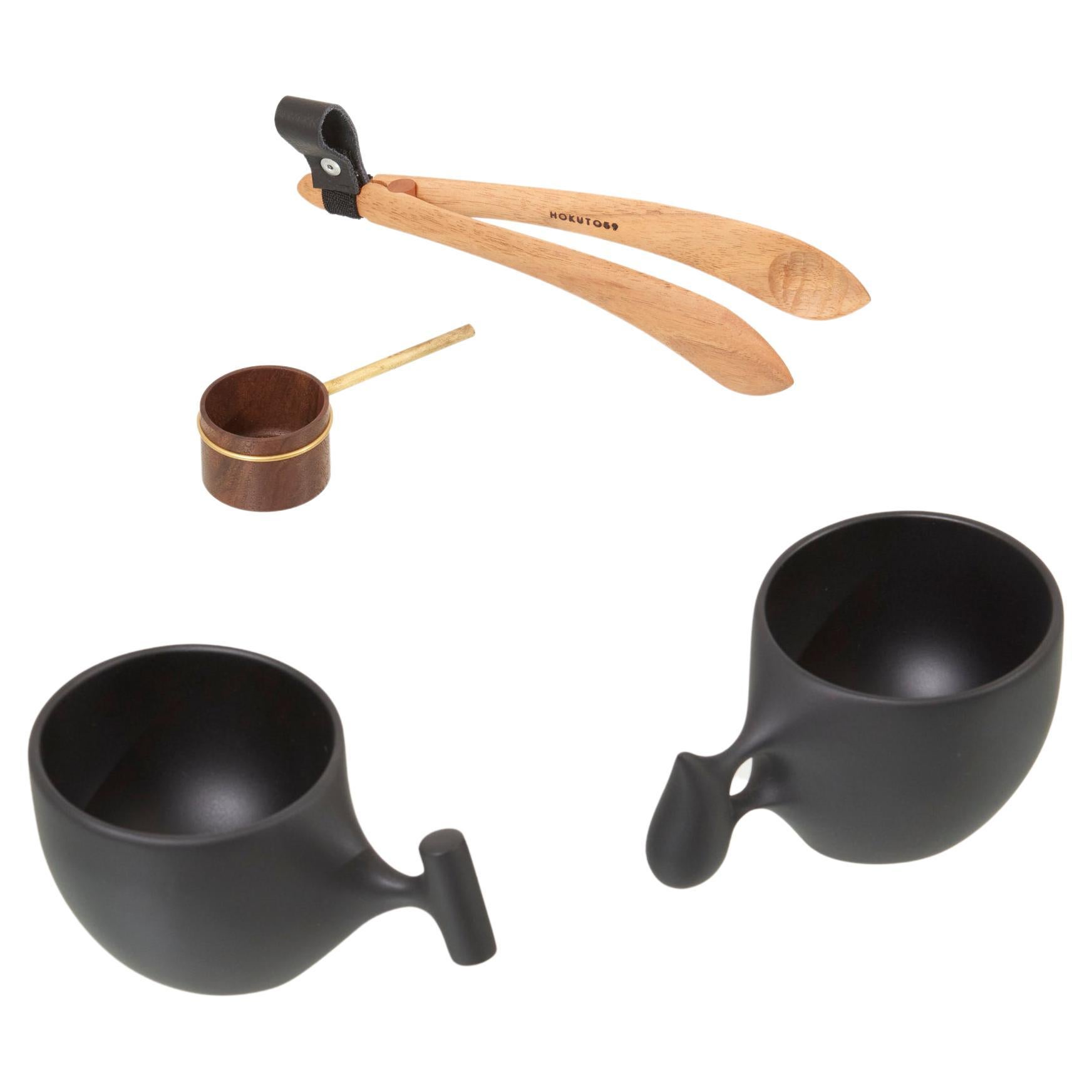 Set of Hand-Crafted Mugs, Coffee Scoop and Tong by Hokuto Sekine, Japan, 2021 For Sale