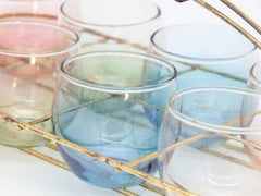 Set of Multi Colored Vintage Glasses in Carrier