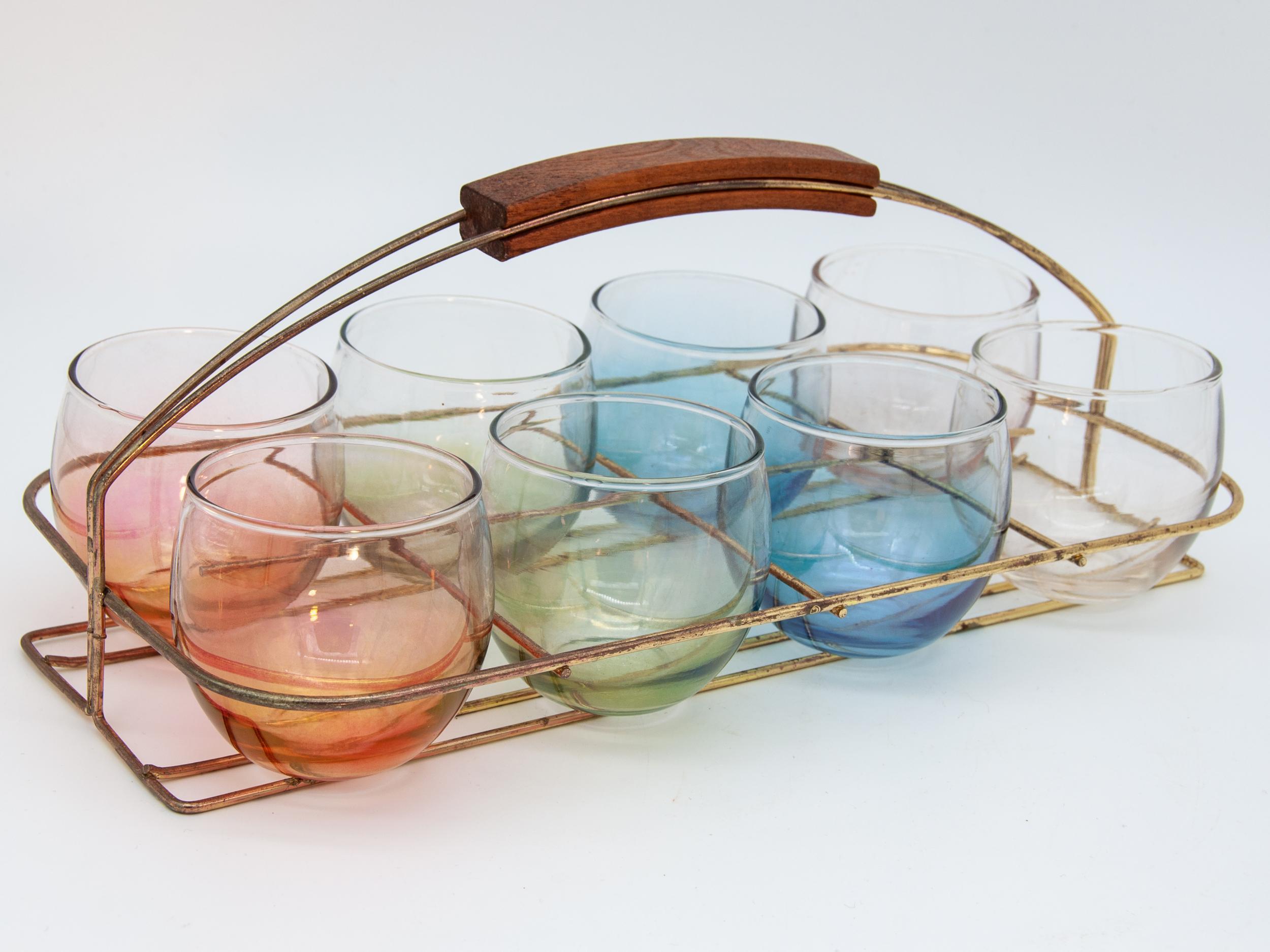 vintage glass set with carrier