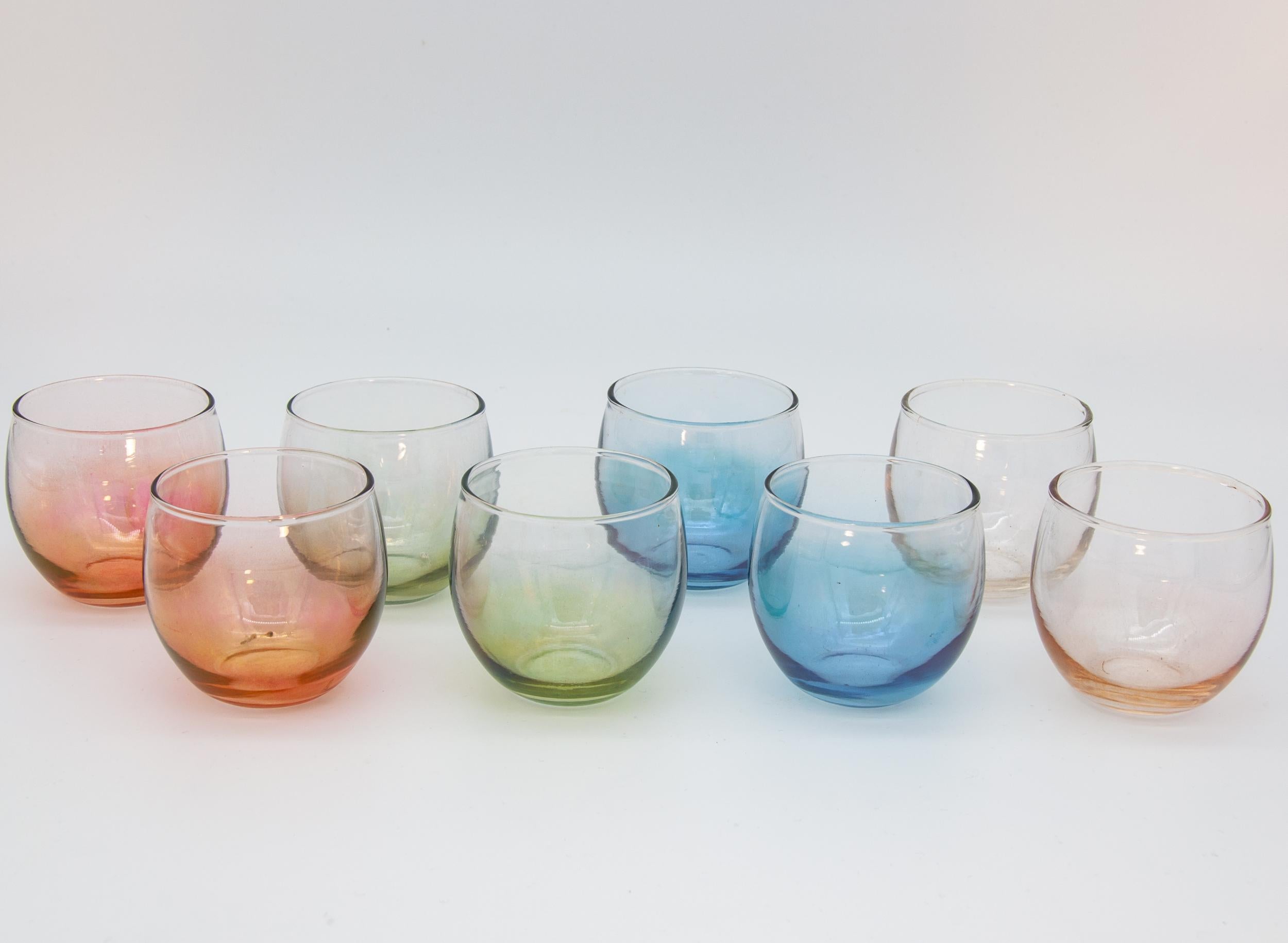 Mid-Century Modern Set of Multi Colored Vintage Glasses in Carrier