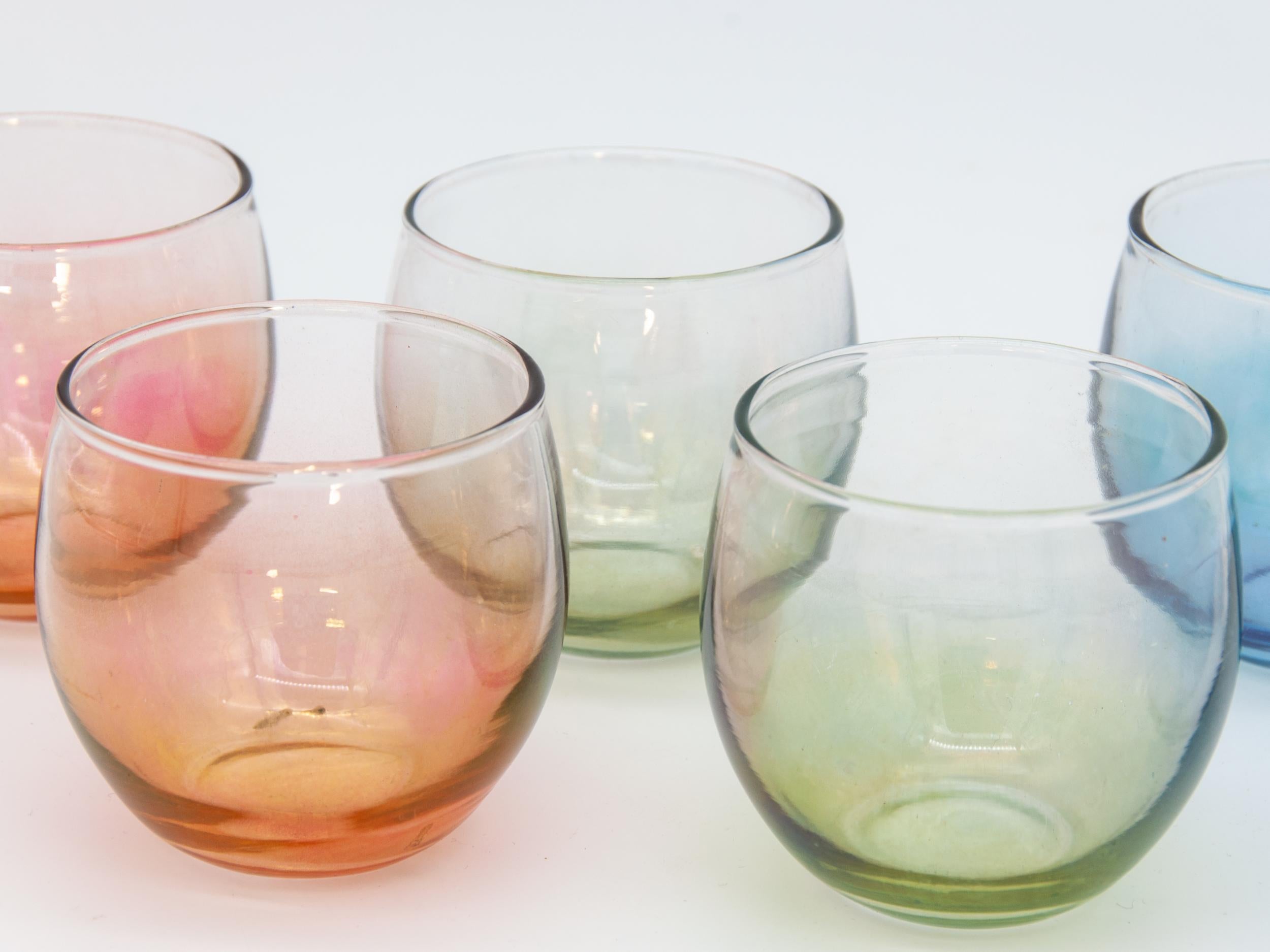 Unknown Set of Multi Colored Vintage Glasses in Carrier