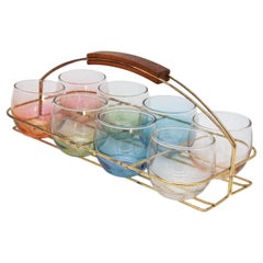 Set of Multi Colored Vintage Glasses in Carrier