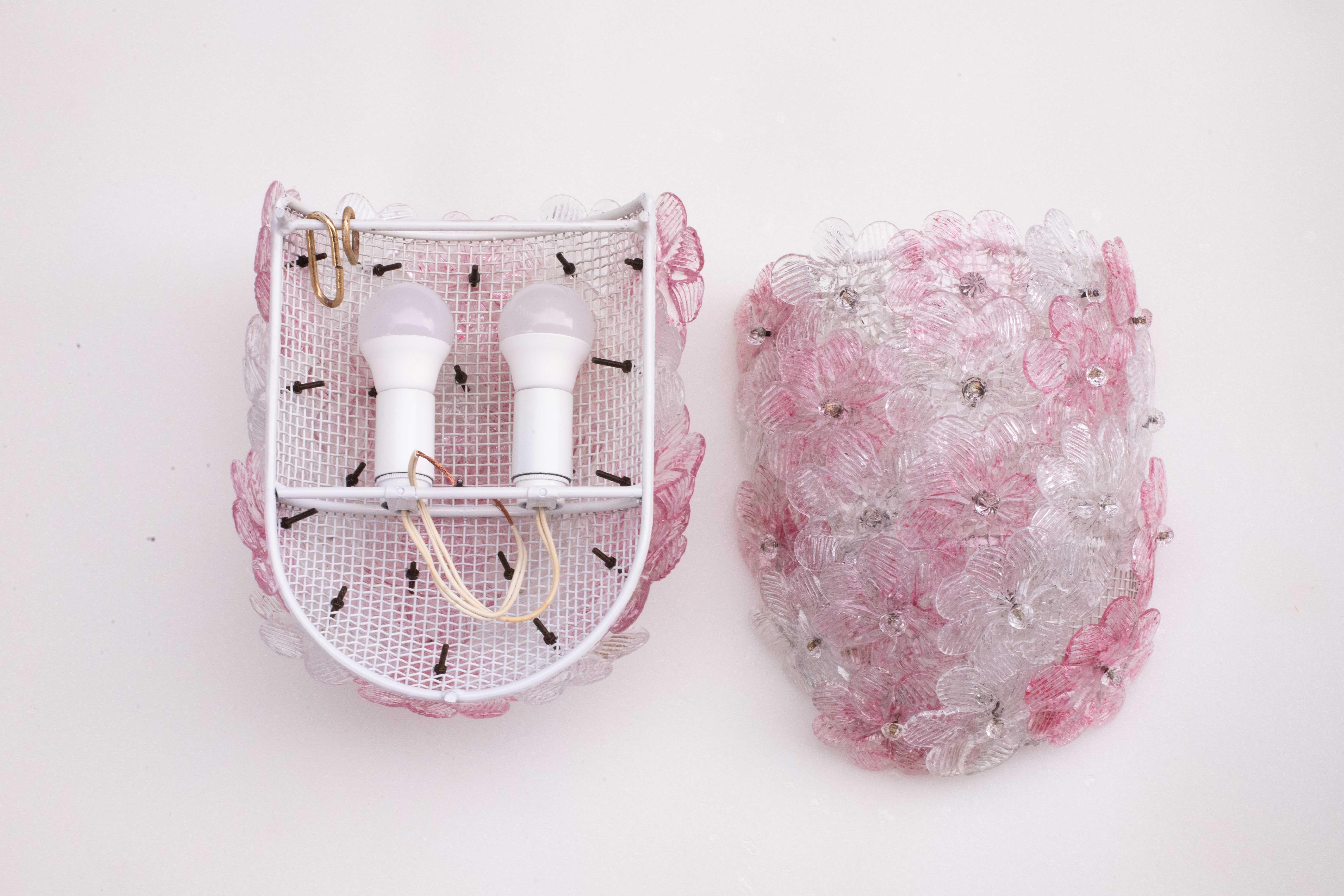 Set di plafoniere e 2 applique di Murano Fiore rosa di Seguso, 1970 in vendita 6