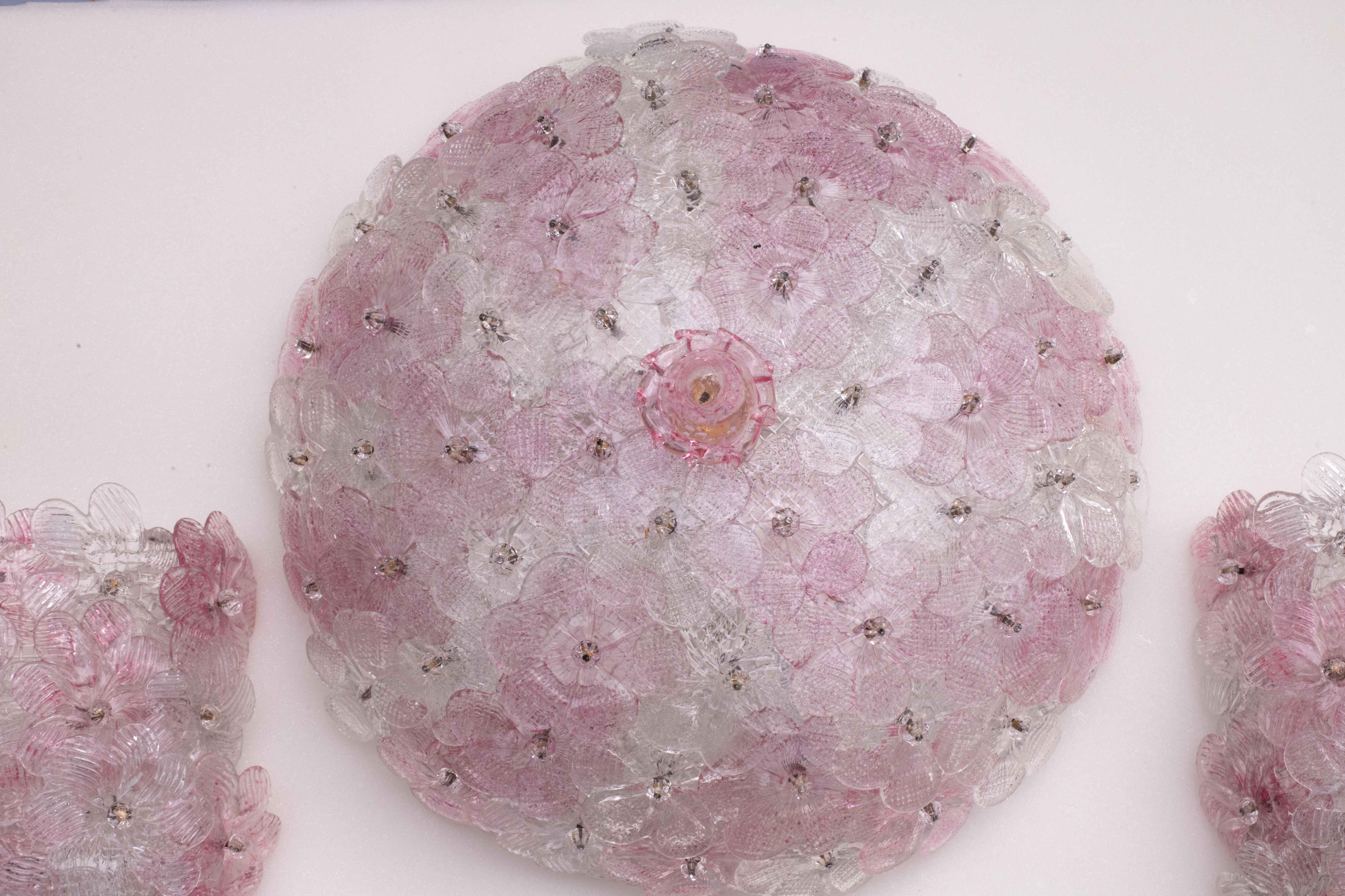 Set di plafoniere e 2 applique di Murano Fiore rosa di Seguso, 1970 in vendita 11
