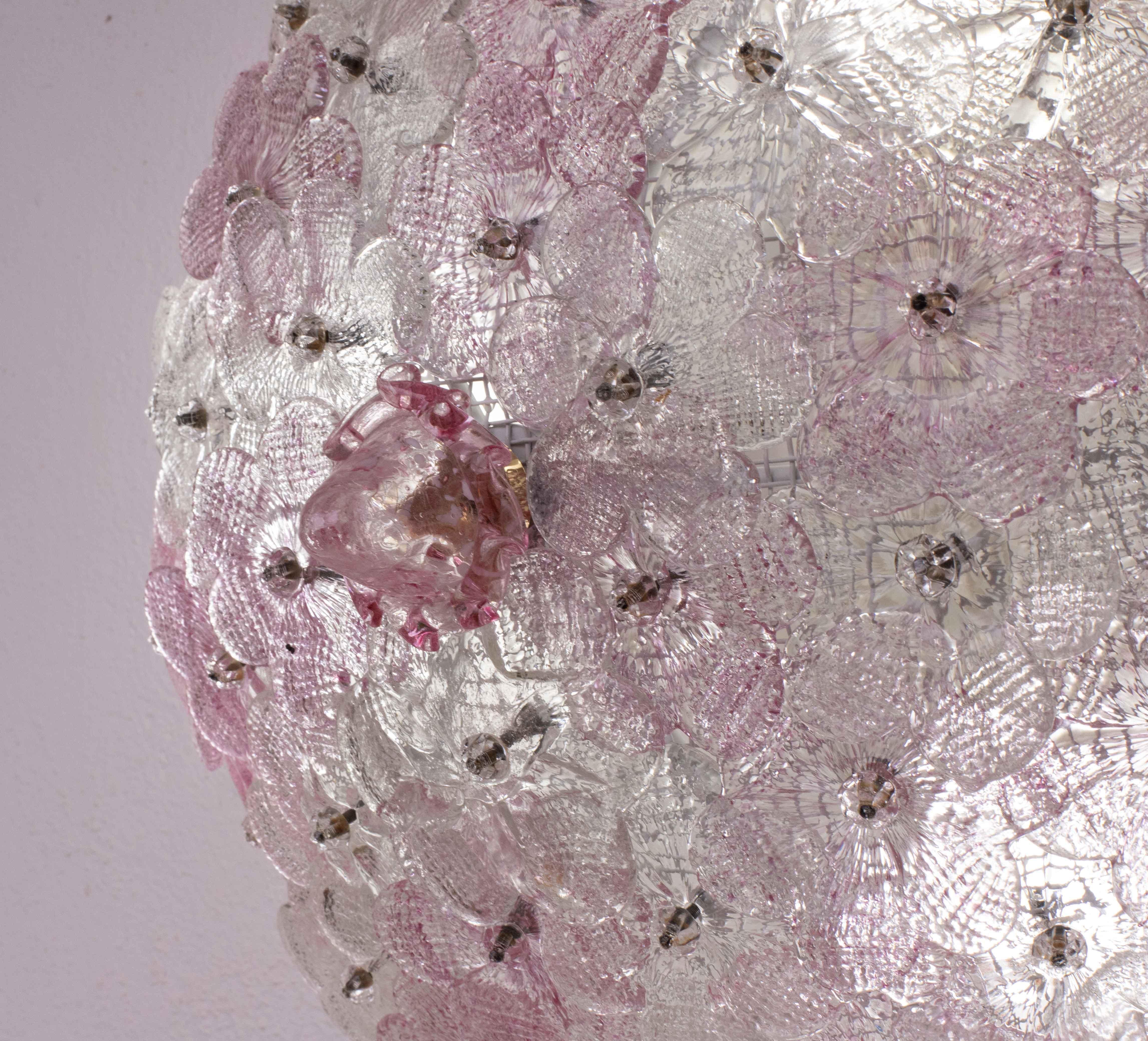 Set di plafoniere e 2 applique di Murano Fiore rosa di Seguso, 1970 in vendita 12