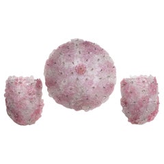 Set of Murano Ceiling Light and 2 Murano Wall Light Pink Flower by Seguso, 1970
