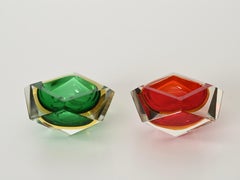 Set of Murano Decorative Glass in Red & Green Sommerso Multifaceted, Italy '60s