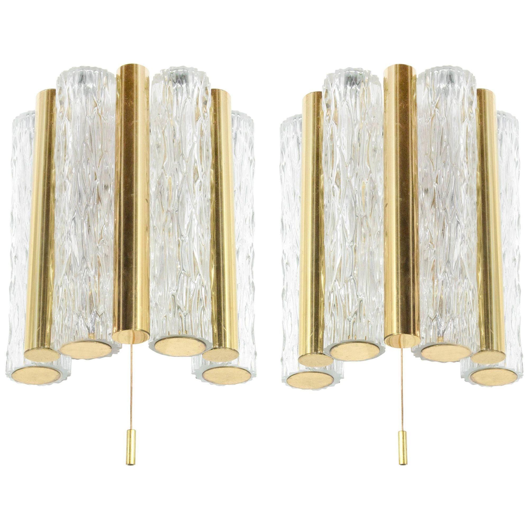 Set of Murano Glass and Brass Sconces by Doria Leuchten, Germany, C. 1960s For Sale 3