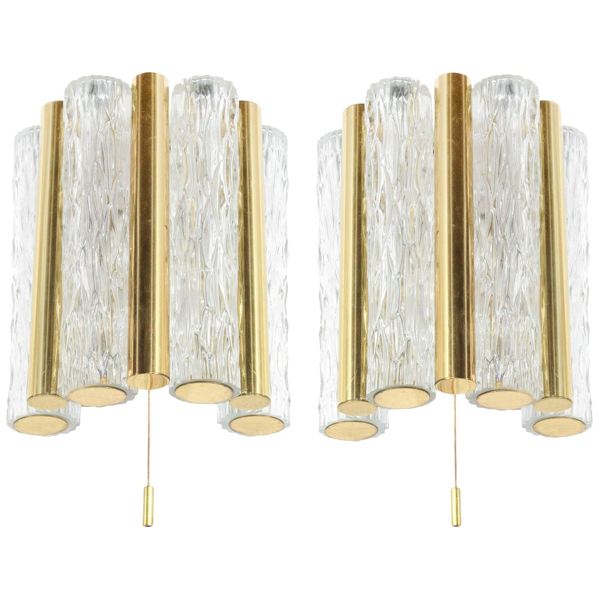 Set of Murano Glass and Brass Sconces by Doria Leuchten, Germany, C. 1960s For Sale