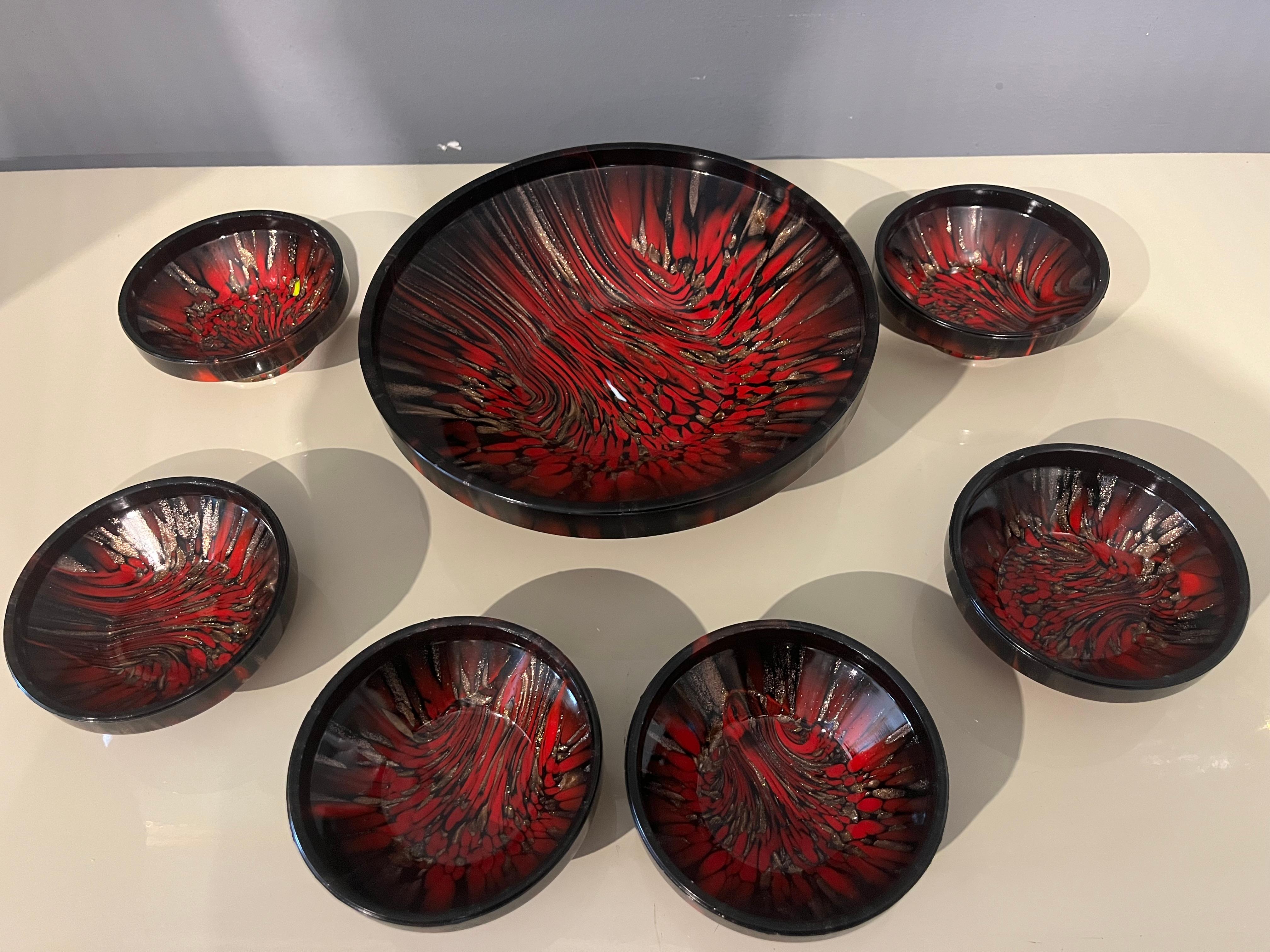 Murano glass bowl set from the 1930s attributed to Carlo Nason. When tradition meets contemporary vision, creations like this extraordinary set of bowls by Carlo Nason, one of the most eclectic and innovative masters of Murano glass, are born.
The