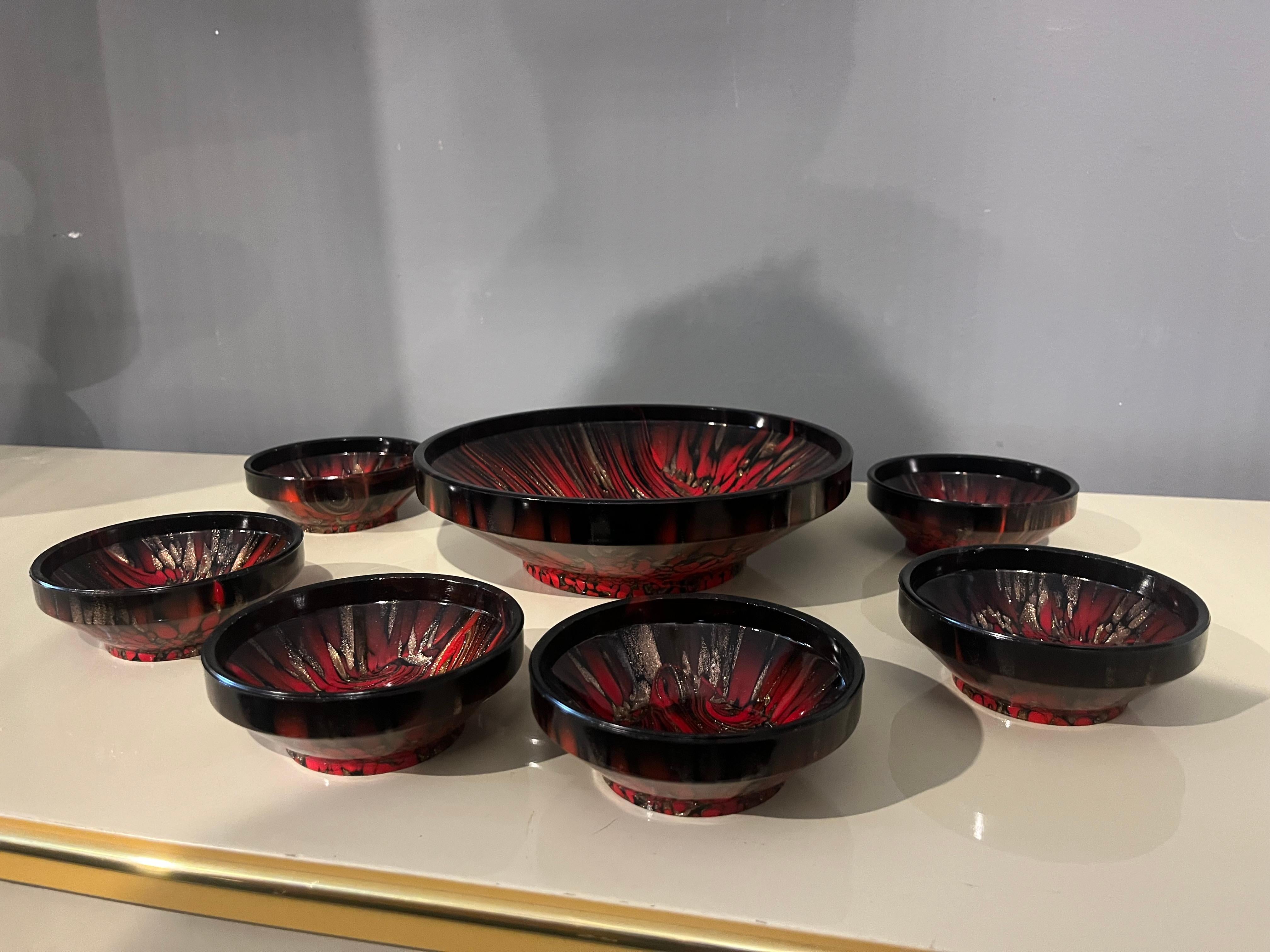 Set of Murano glass bowls from the 1930s attributable to Carlo Nason In Good Condition For Sale In Catania, IT