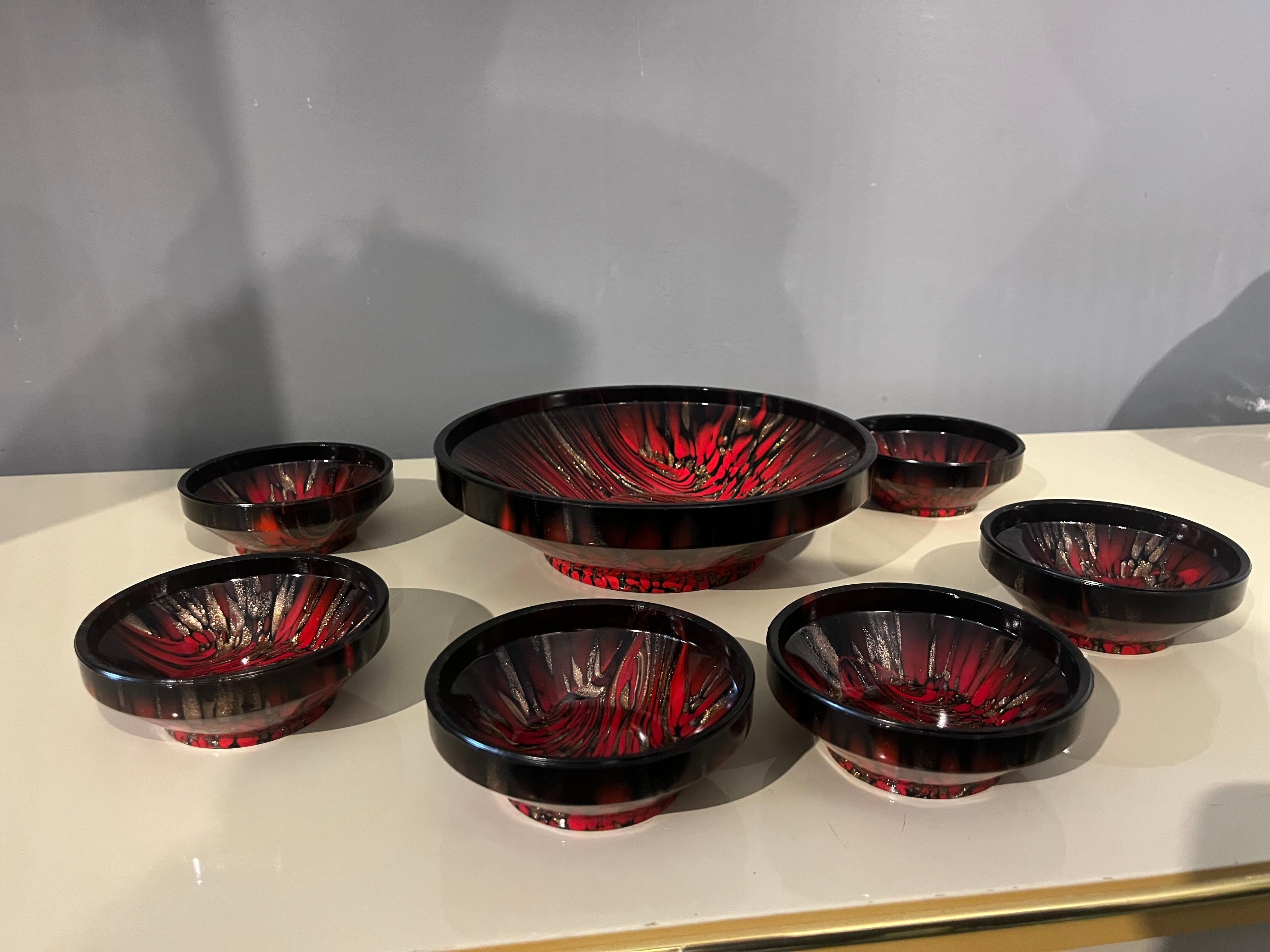 Mid-20th Century Set of Murano glass bowls from the 1930s attributable to Carlo Nason For Sale
