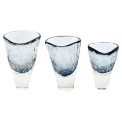 Set of Murano Glass Light Blue Pulegoso Vases