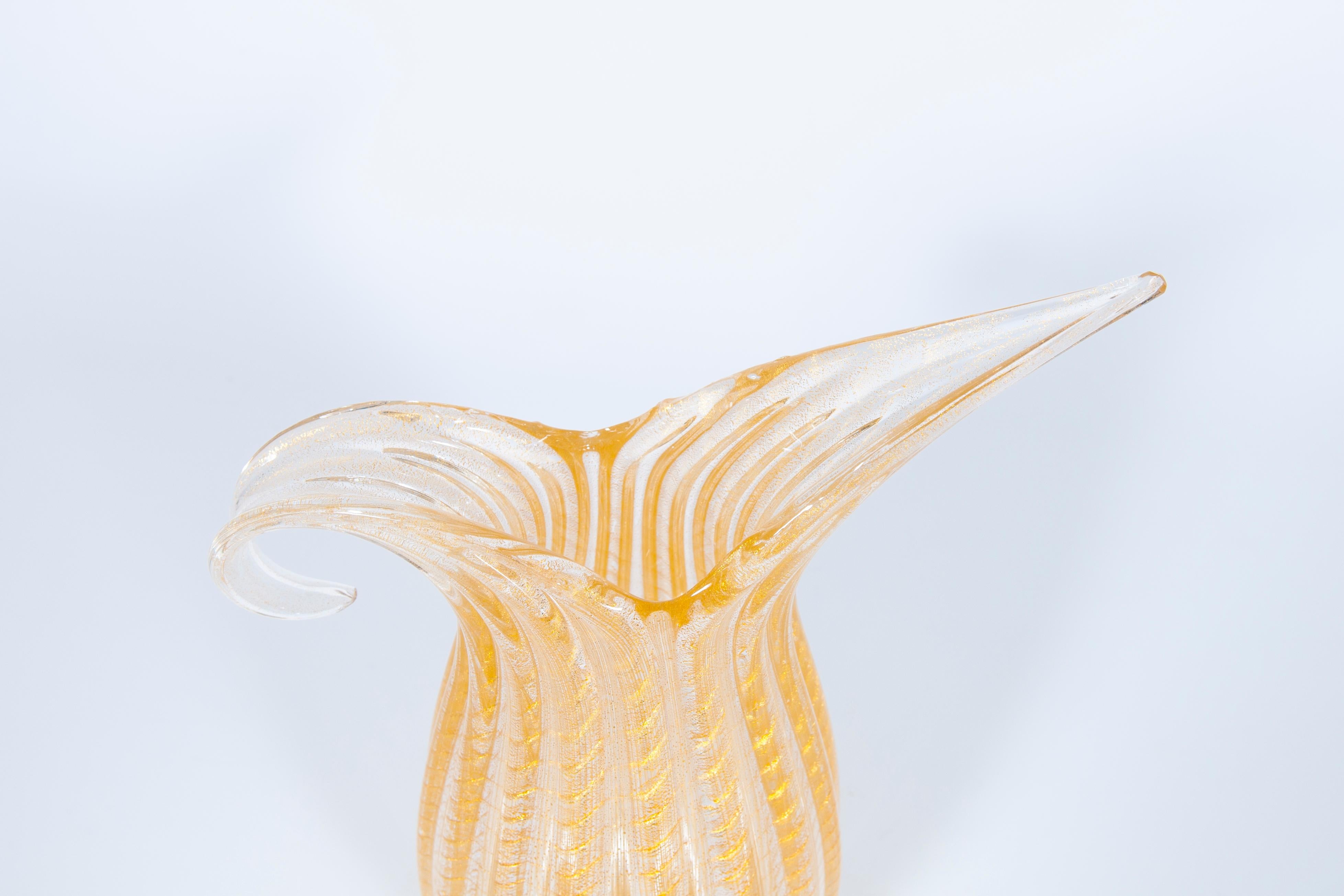 Set of Murano Glass Ribbed Vase and Pitcher with 24-Karat Gold, Italy, 1980s For Sale 2