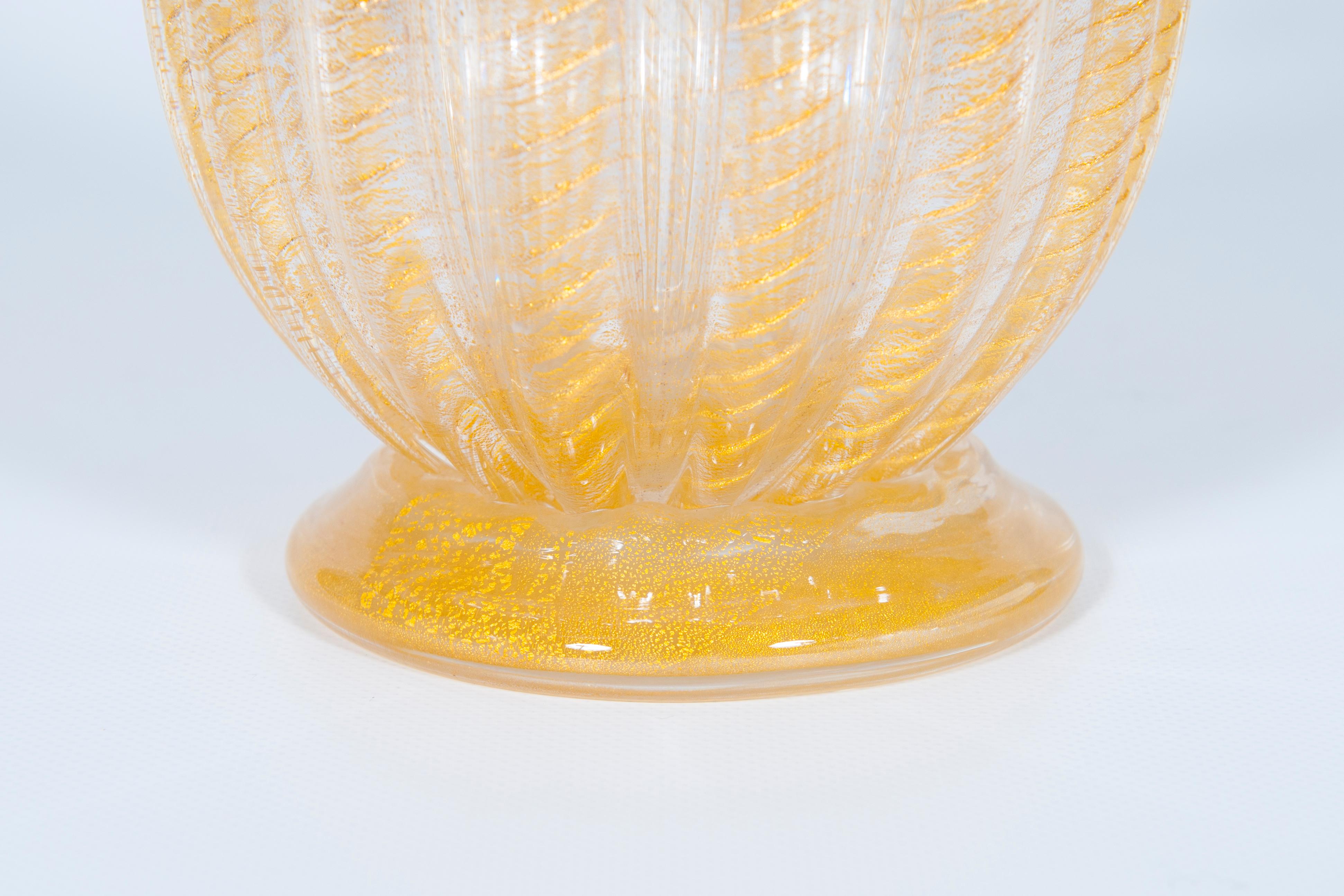 Set of Murano Glass Ribbed Vase and Pitcher with 24-Karat Gold, Italy, 1980s For Sale 3