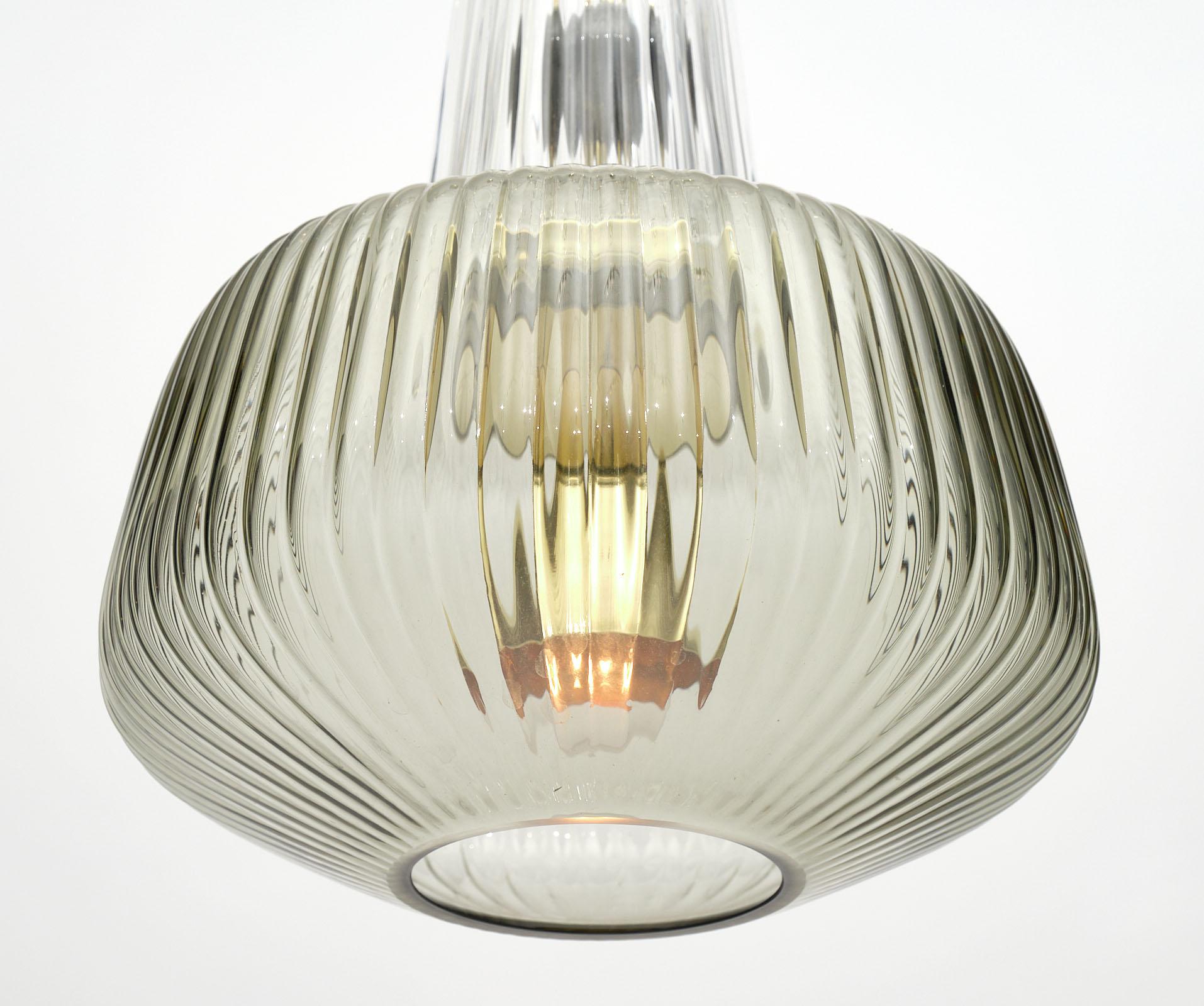 Mid-Century Modern Set of Murano Glass Ridged Pendants in the Style of Ettore Sottsass