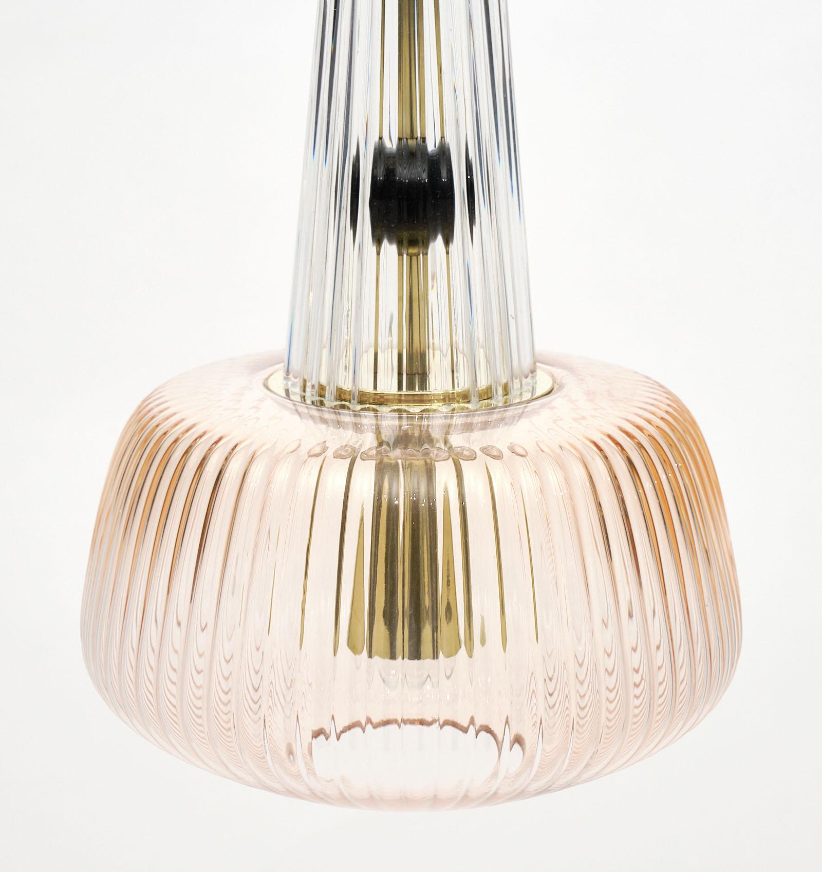Contemporary Set of Murano Glass Ridged Pendants in the Style of Ettore Sottsass