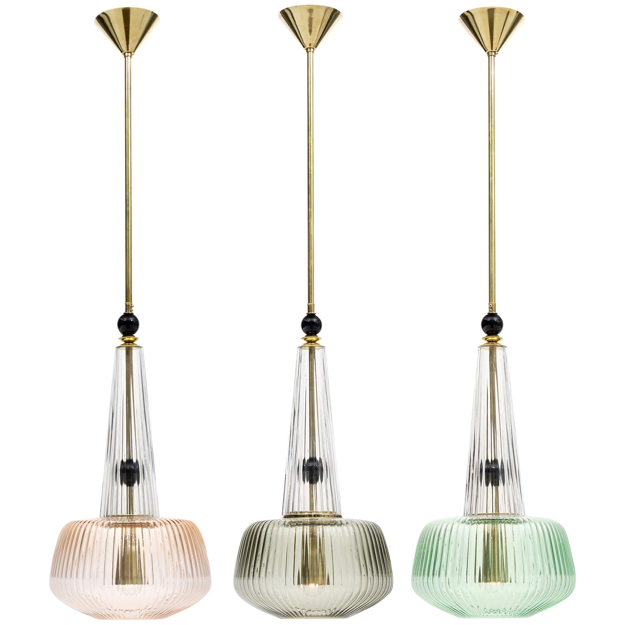 Set of Murano Glass Ridged Pendants in the Style of Ettore Sottsass
