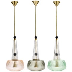 Set of Murano Glass Ridged Pendants in the Style of Ettore Sottsass