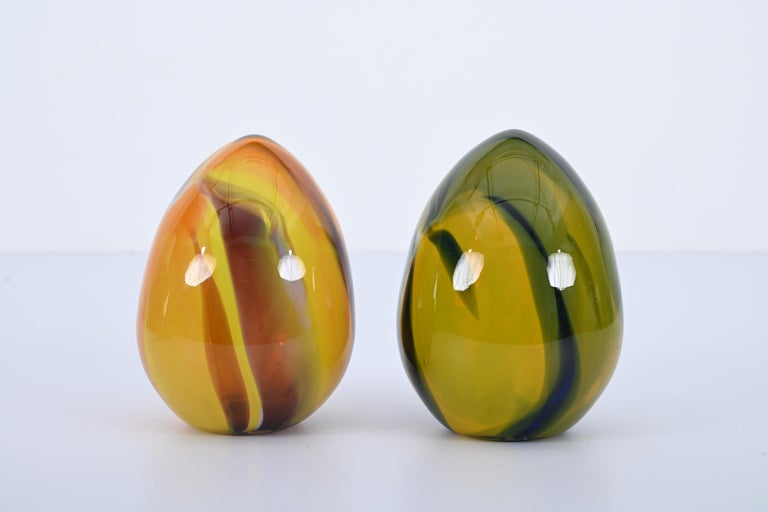 Set of Murano HandBlown Colored Glass Eggs, by Archimede Seguso, Italy