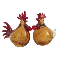 Set of Murano Rooster and Hen Sculptures